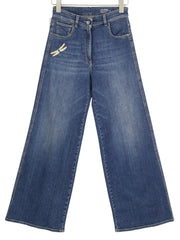 PT TORINO Cyndi moteriški džinsai W26 mėlyni siuvinėti aukštu juosmeniu platėjantys džinsai RRP 250 € 