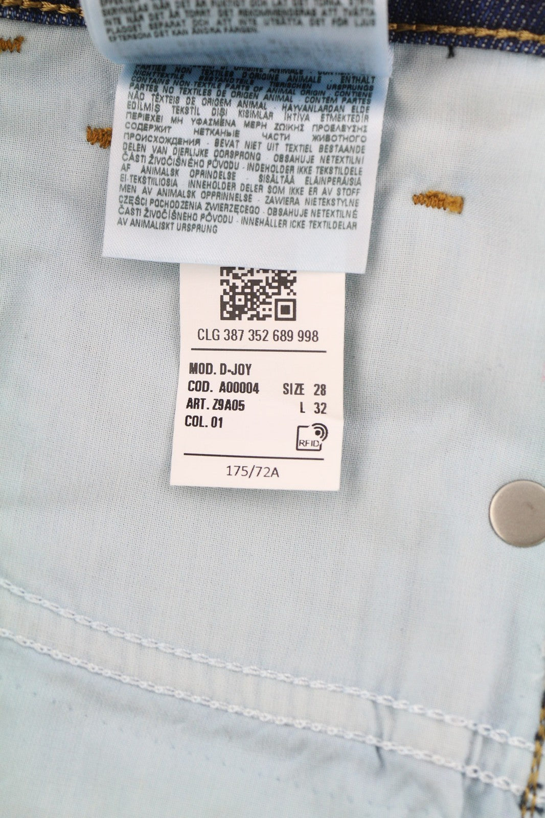 DIESEL D-Joy Z9A05 moteriški džinsai W28/L32 Slim Regular Waist Tamprūs, skalbtos mėlynos spalvos 