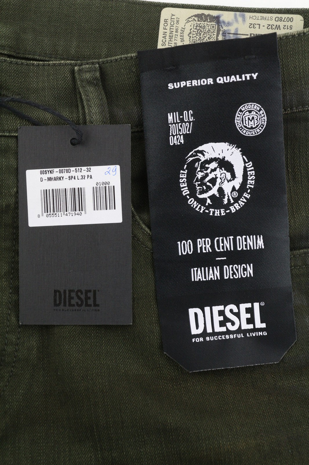 DIESEL D-Mharky-SP4 0078D vyriški džinsai W32/L32 Slim Skinny Tamprūs, Rudi 