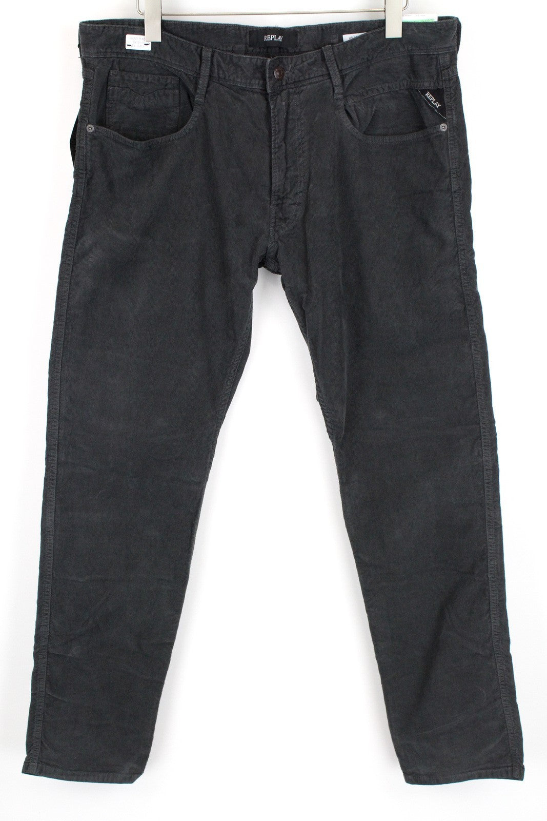 REPLAY Grover Trousers Mens W32 L34 Grey Corduroy Straight  Stretch Fly