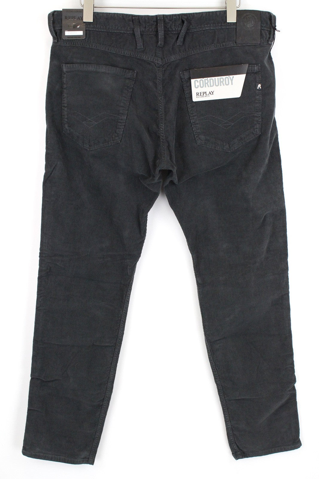 REPLAY Grover Trousers Mens W32 L34 Grey Corduroy Straight  Stretch Fly