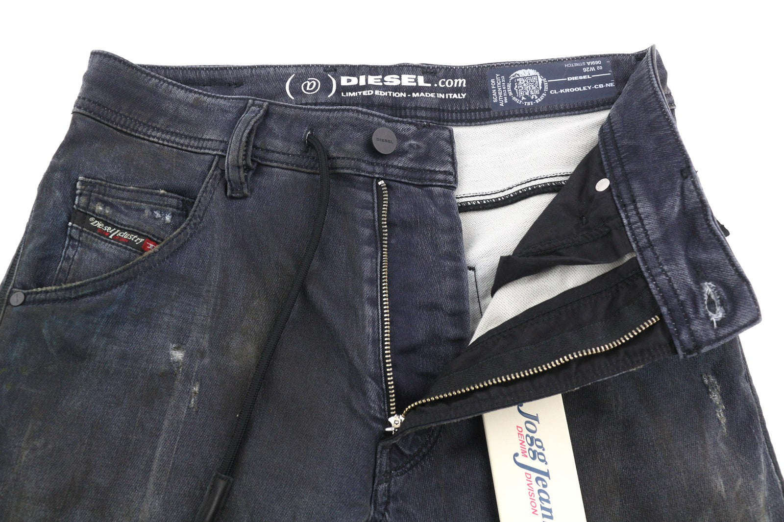 DIESEL CL-Krooley-CB-NE069IA vyriški džinsai W26 Jogg Sweat Stretch Ripped Wash Dark 