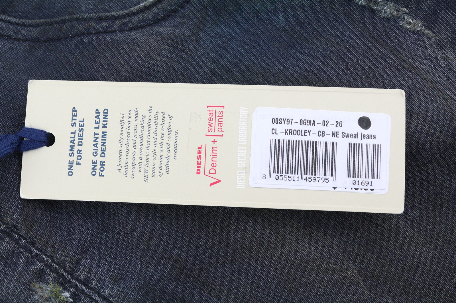 DIESEL CL-Krooley-CB-NE069IA vyriški džinsai W26 Jogg Sweat Stretch Ripped Wash Dark 