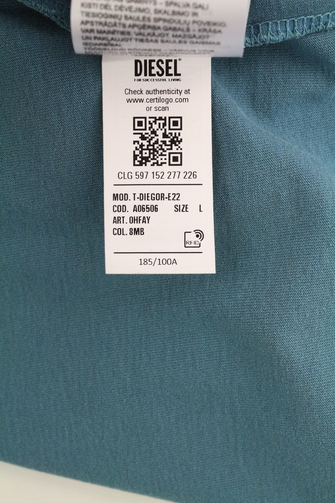 DIESEL T-Diegor-E22 Mens T-Shirt L Blue Fade Effect Crew Collar Short Sleeve