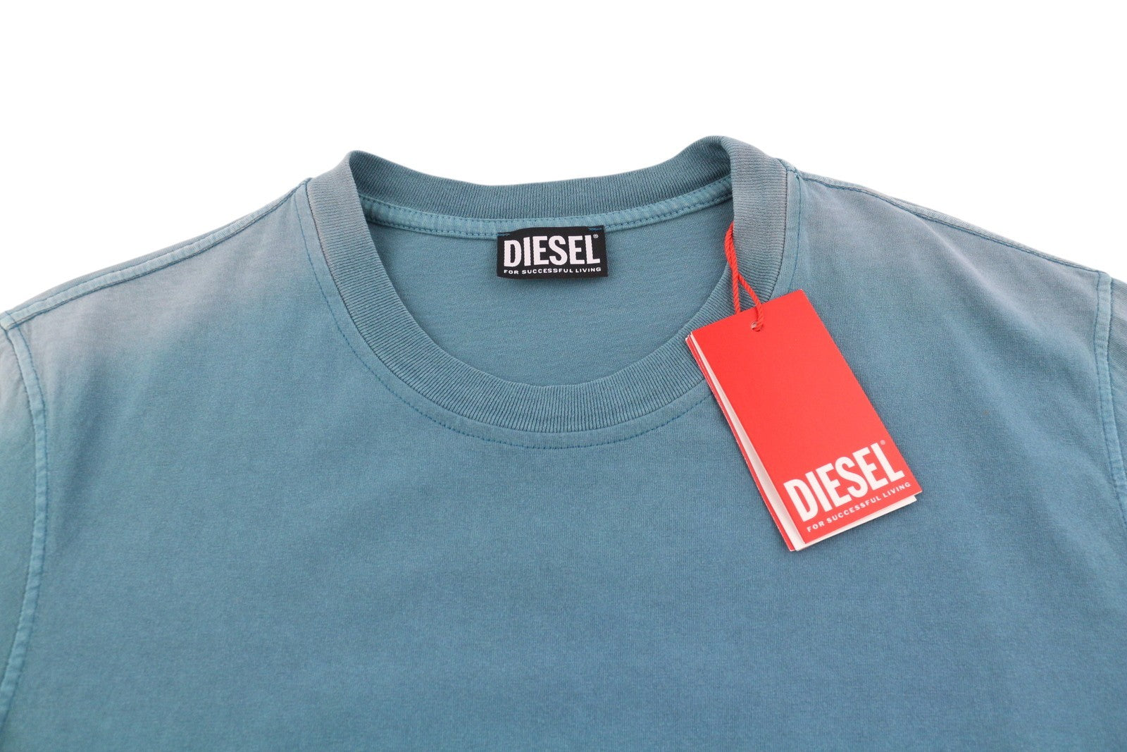 DIESEL T-Diegor-E22 Mens T-Shirt L Blue Fade Effect Crew Collar Short Sleeve
