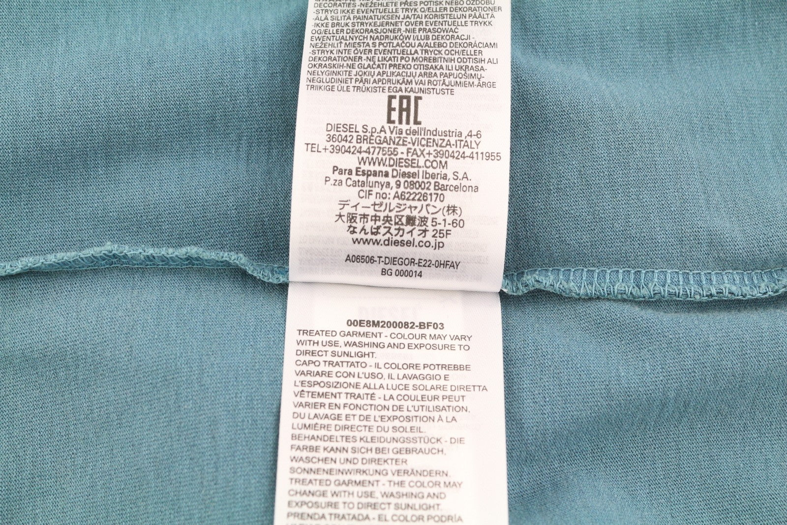 DIESEL T-Diegor-E22 Mens T-Shirt L Blue Fade Effect Crew Collar Short Sleeve