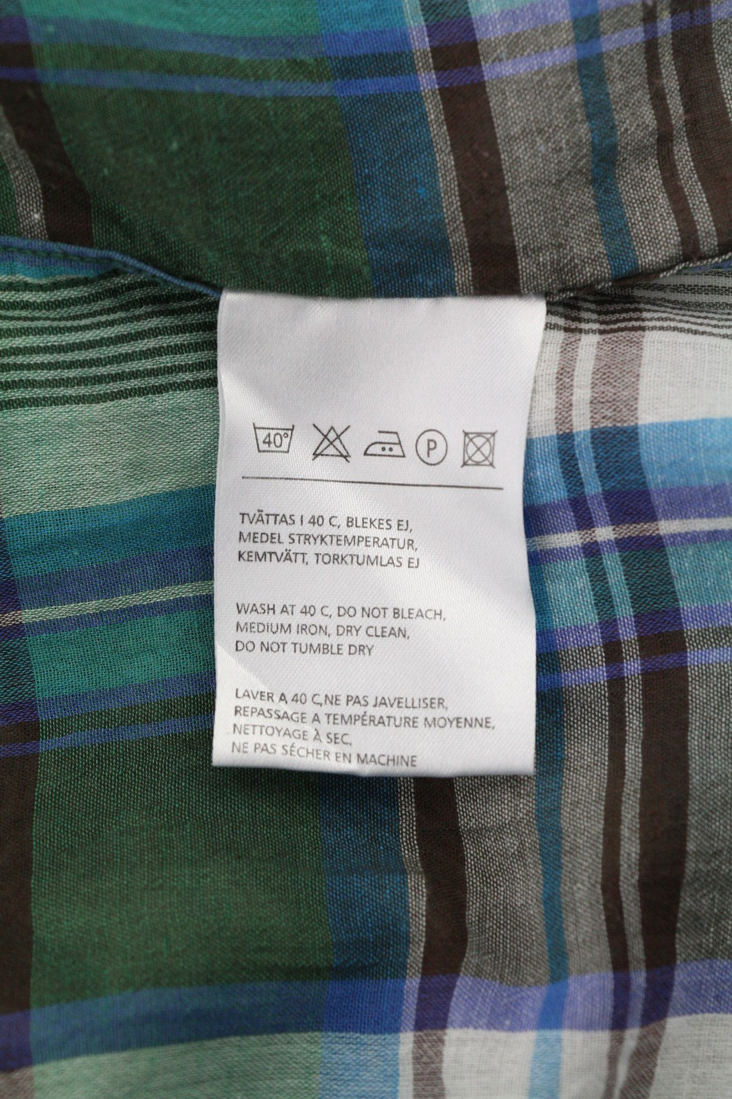 ACNE vyriški marškinėliai, 48 m., žali, mėlyni, languoti, ilgomis rankovėmis, medvilniniai, lininiai 