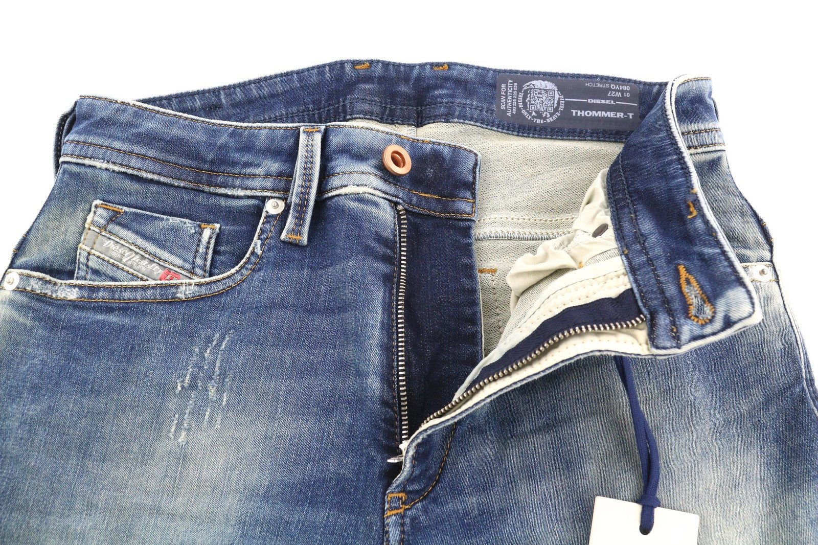 DIESEL Thommer-T 084YQ Vyriški džinsai W27 Jogg Sweat Stretch Slim Washed Mėlyna 