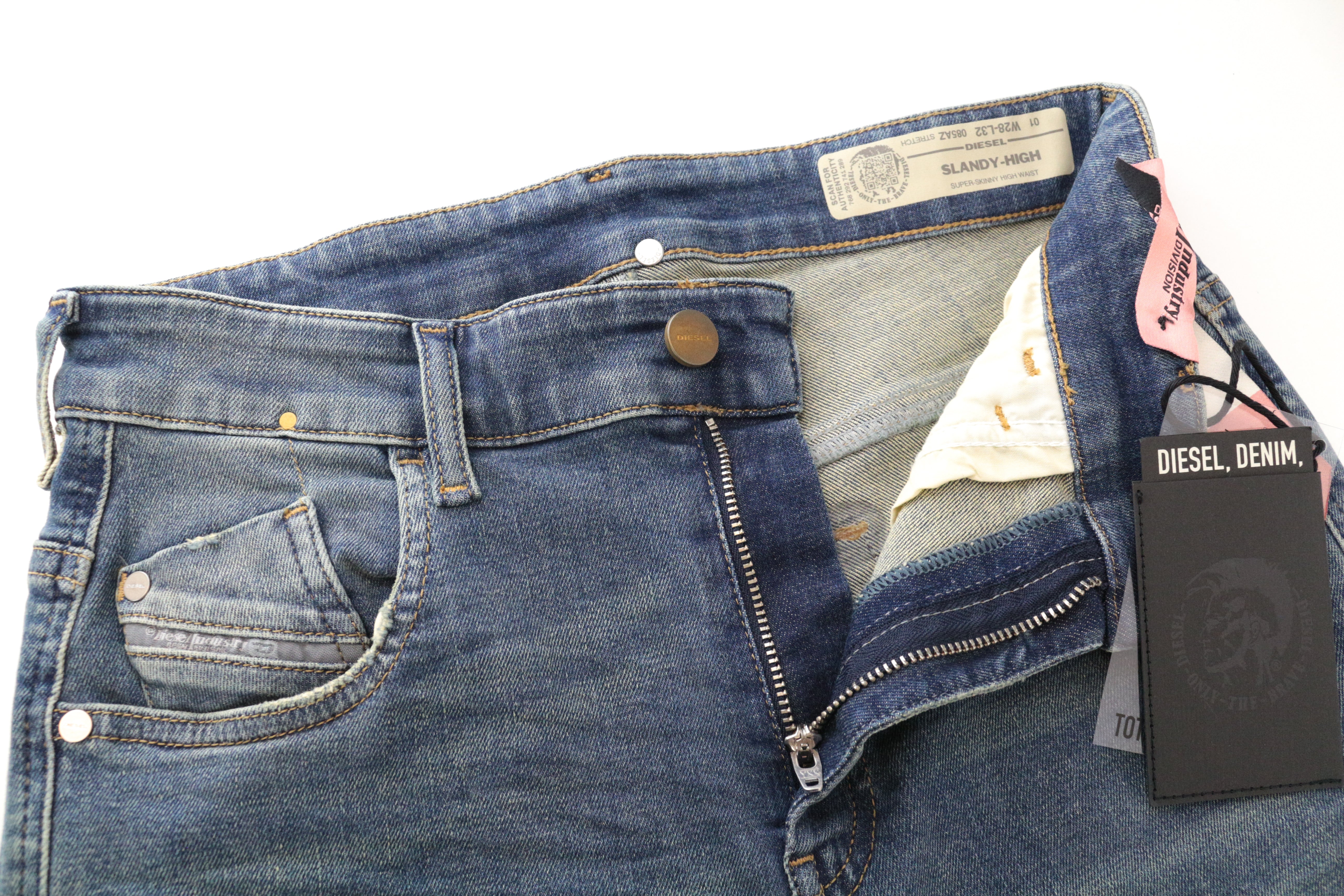 DIESEL Slandy-High 085AZ moteriški bateliai W28/L32 mėlyni, itin aptempti, tamprūs, skalbti 