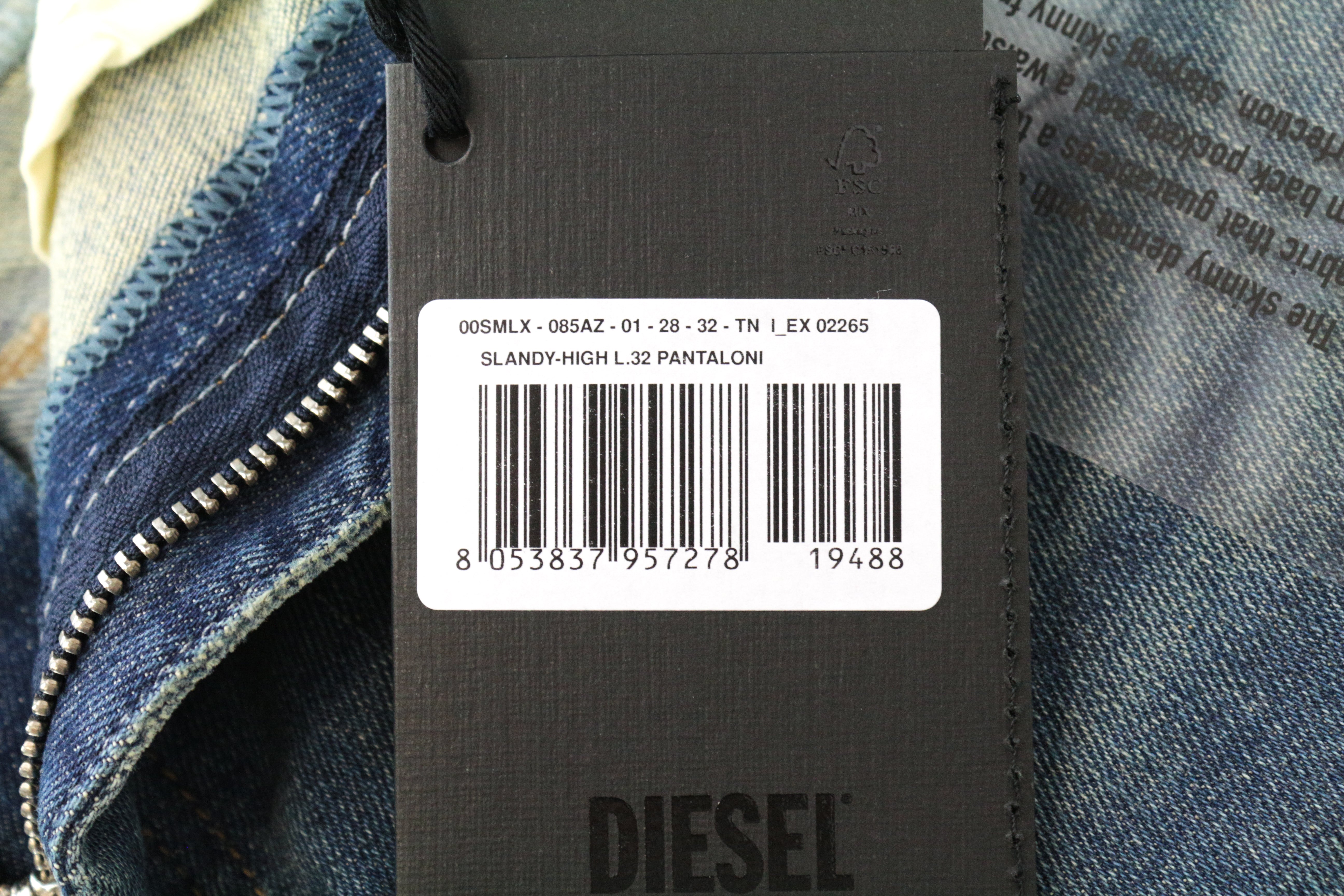 DIESEL Slandy-High 085AZ moteriški bateliai W28/L32 mėlyni, itin aptempti, tamprūs, skalbti 