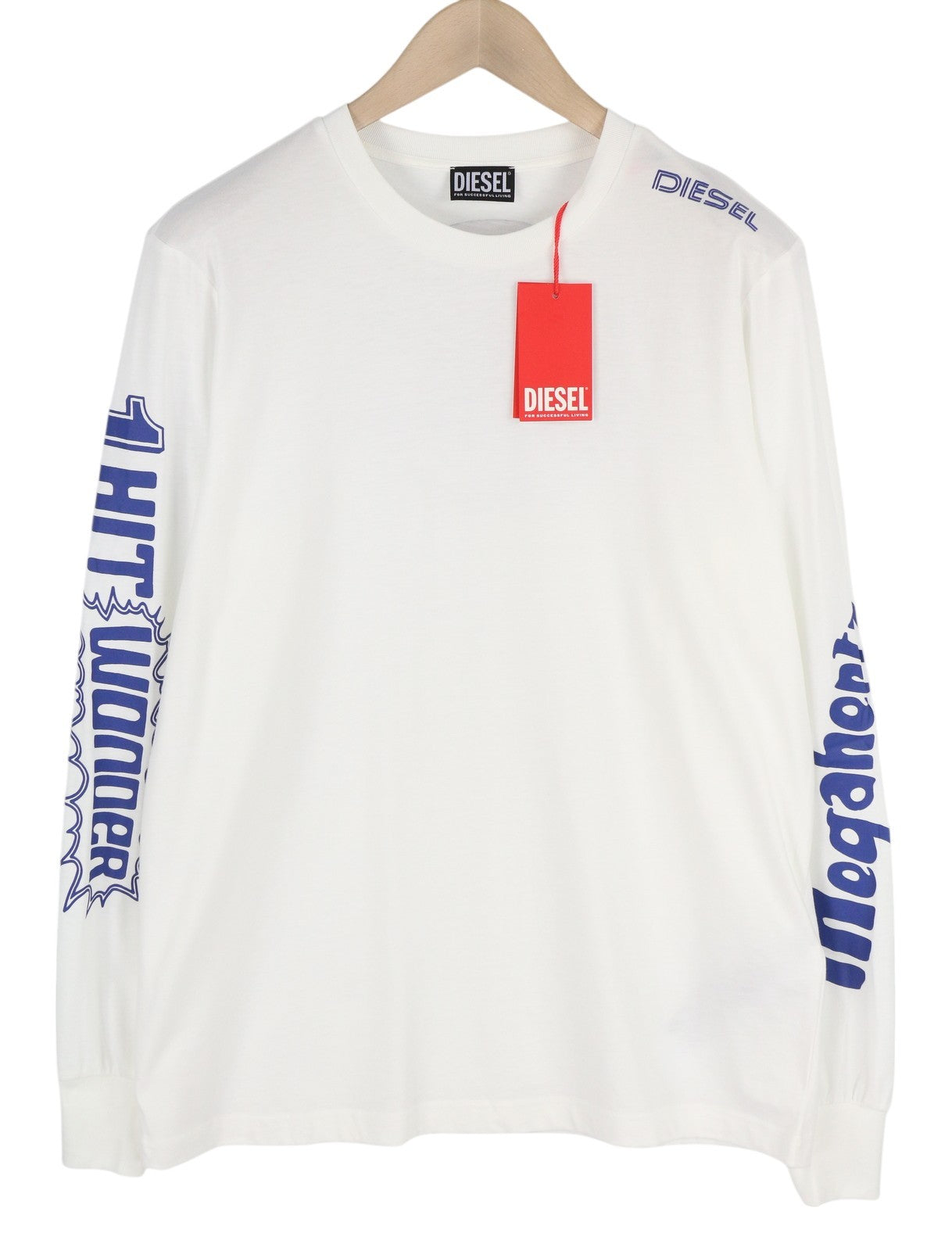 DIESEL T-Just-LS-E6 vyriški marškinėliai L dydžio, balti, ilgomis rankovėmis, apvalia apykakle, trikotažiniai 