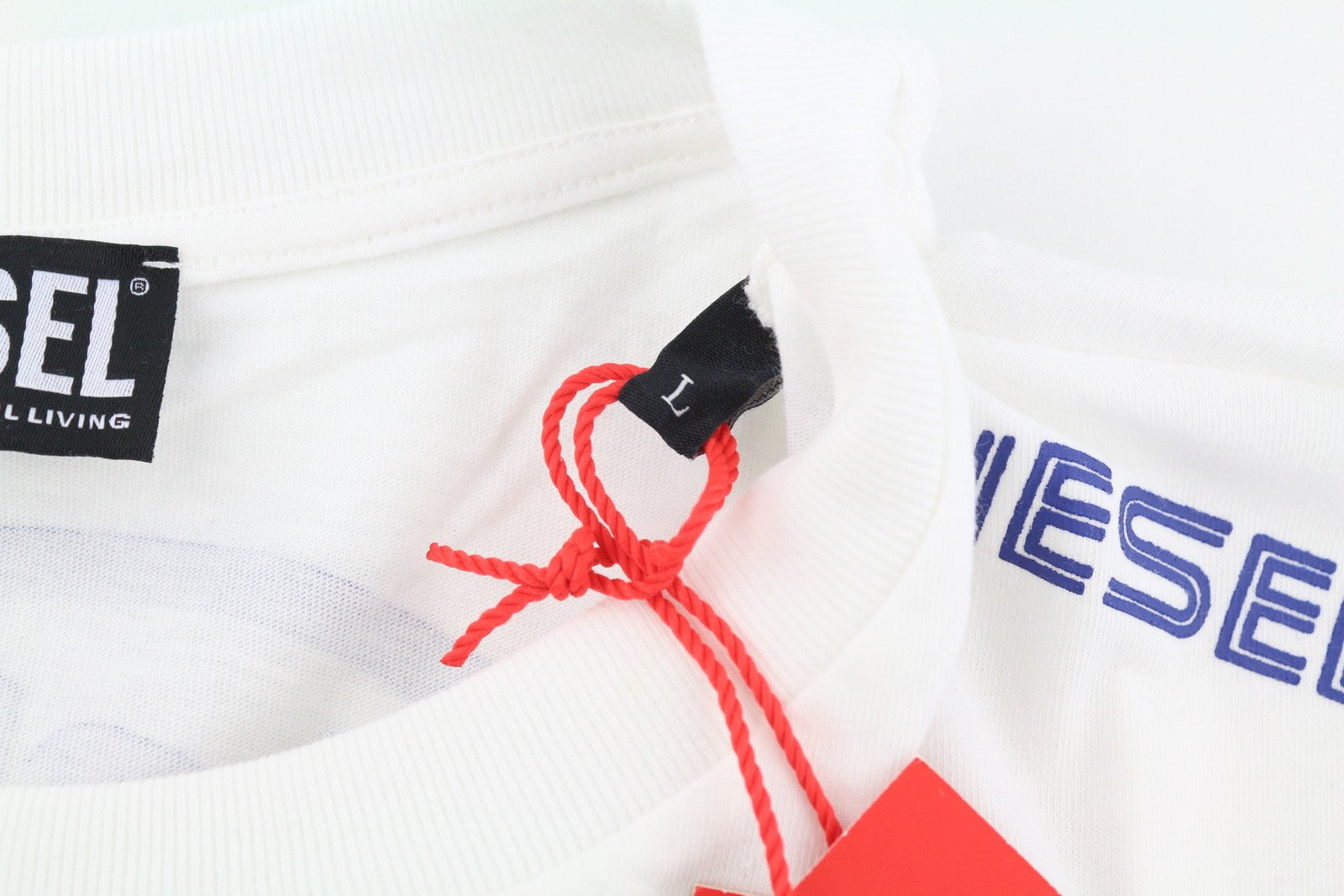 DIESEL T-Just-LS-E6 vyriški marškinėliai L dydžio, balti, ilgomis rankovėmis, apvalia apykakle, trikotažiniai 