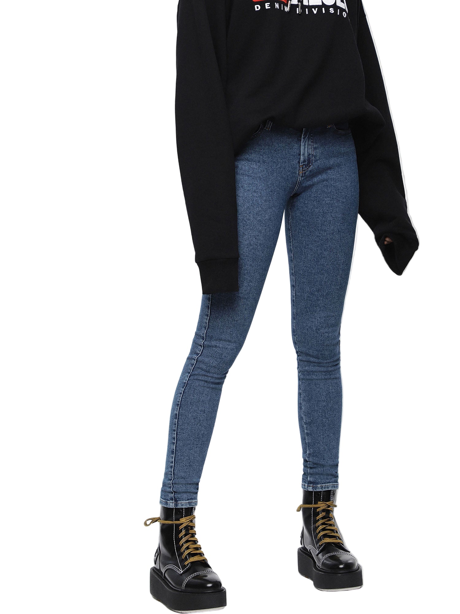 DIESEL Slandy 085AI moteriški mėlyni itin ploni tamprūs džinsai W31/L32 