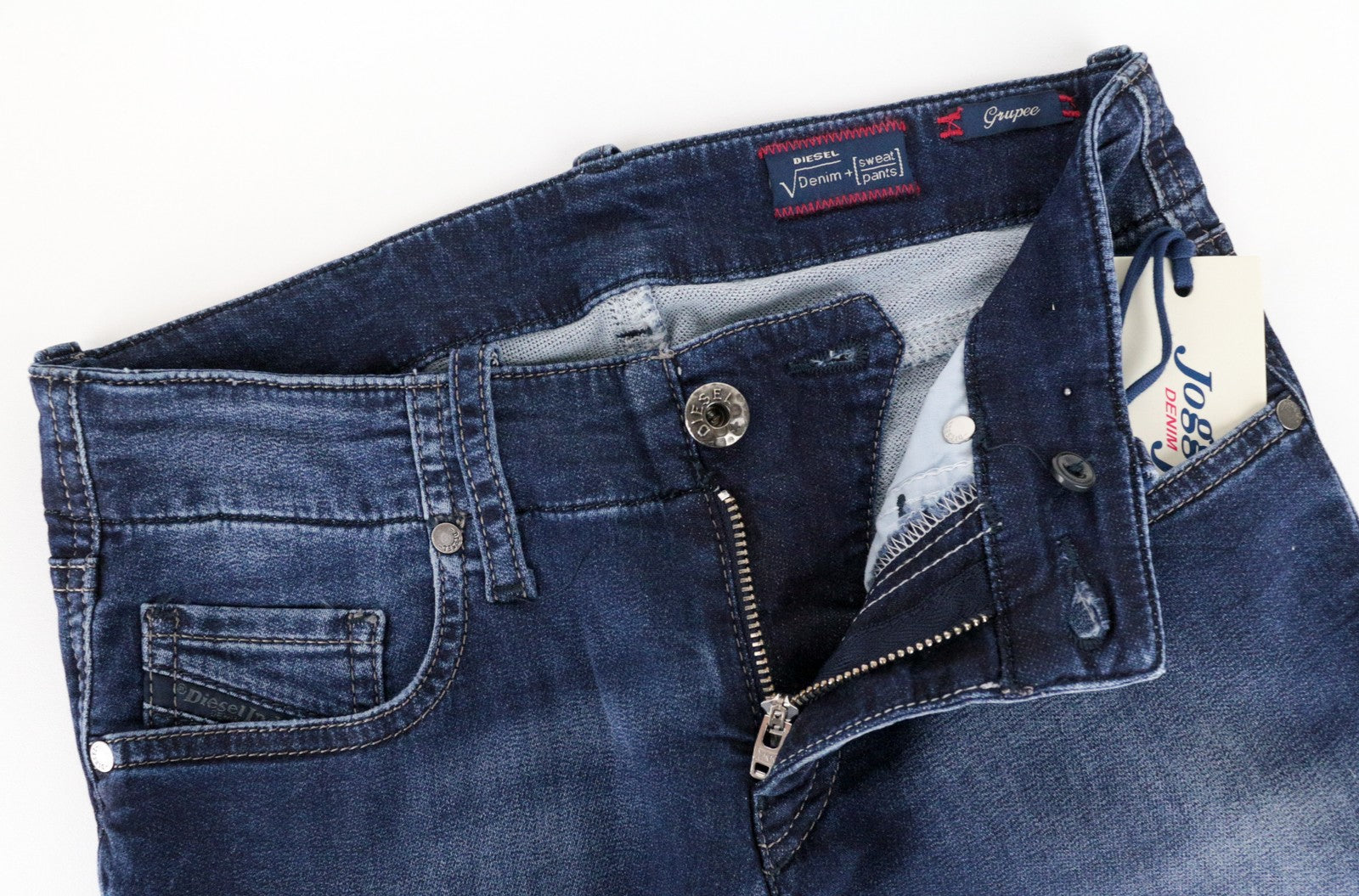 DIESEL Grupee-Ne 0674Y moteriški džinsai W23 Sweat Jogg Slim medvilniniai tamprūs mėlyni 