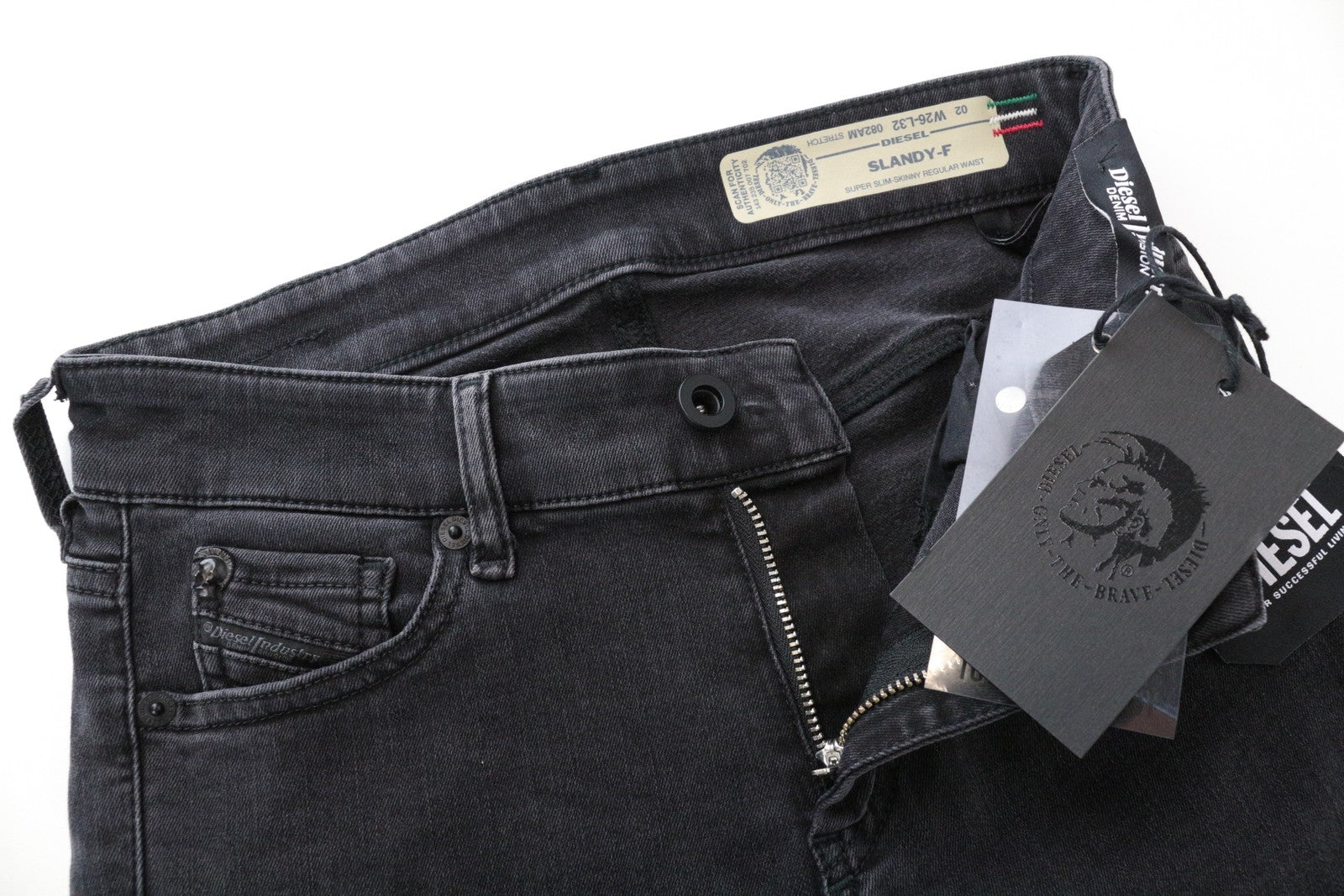 DIESEL Slandy-F 082AM moteriški džinsai W26/L32 itin ploni pilki, aptempti, medvilniniai 