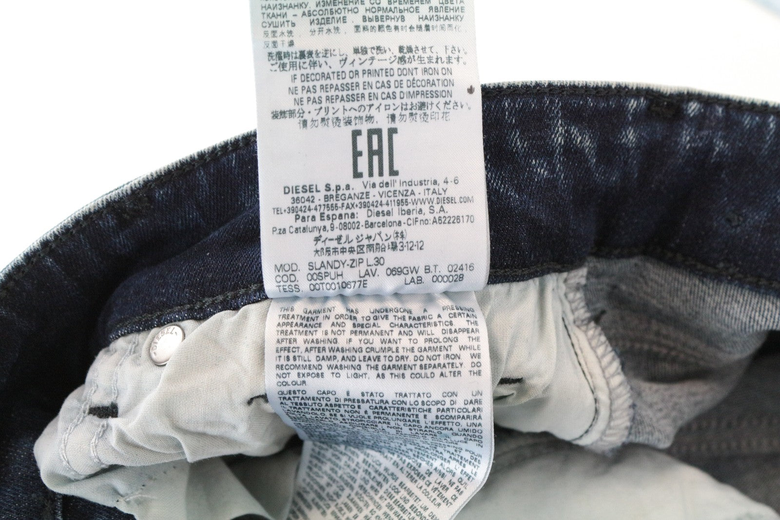 DIESEL Slandy-Zip 069GW moteriški W26/L30 itin aptempti tamprūs mėlyni medvilniniai džinsai 