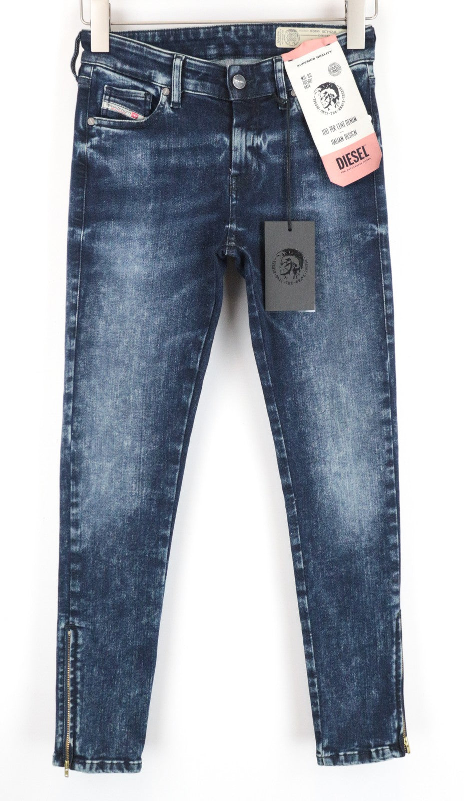 DIESEL Slandy-Zip 069GW moteriški W26/L30 itin aptempti tamprūs mėlyni medvilniniai džinsai 