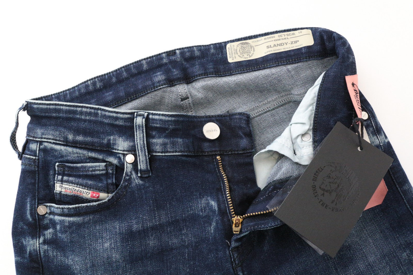 DIESEL Slandy-Zip 069GW moteriški W26/L30 itin aptempti tamprūs mėlyni medvilniniai džinsai 
