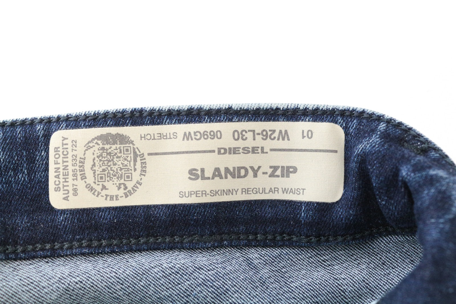 DIESEL Slandy-Zip 069GW moteriški W26/L30 itin aptempti tamprūs mėlyni medvilniniai džinsai 