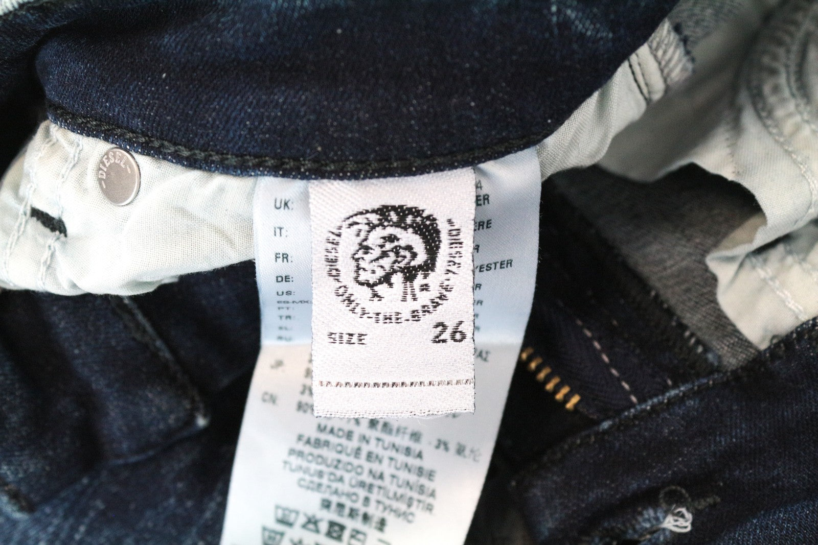 DIESEL Slandy-Zip 069GW moteriški W26/L30 itin aptempti tamprūs mėlyni medvilniniai džinsai 