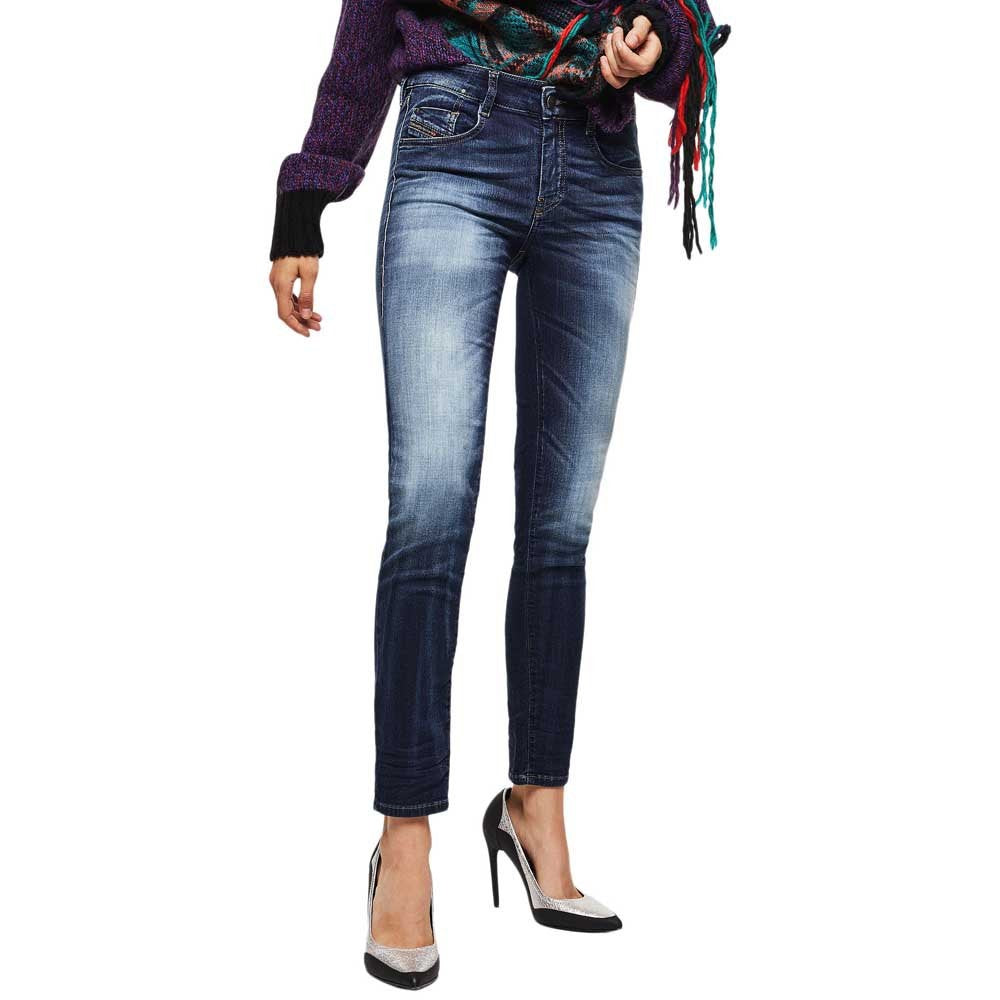 DIESEL D-Ollies-NE 069IE moteriški W27 Slim Fit skalbti Jogg mėlyni tamprūs džinsai 