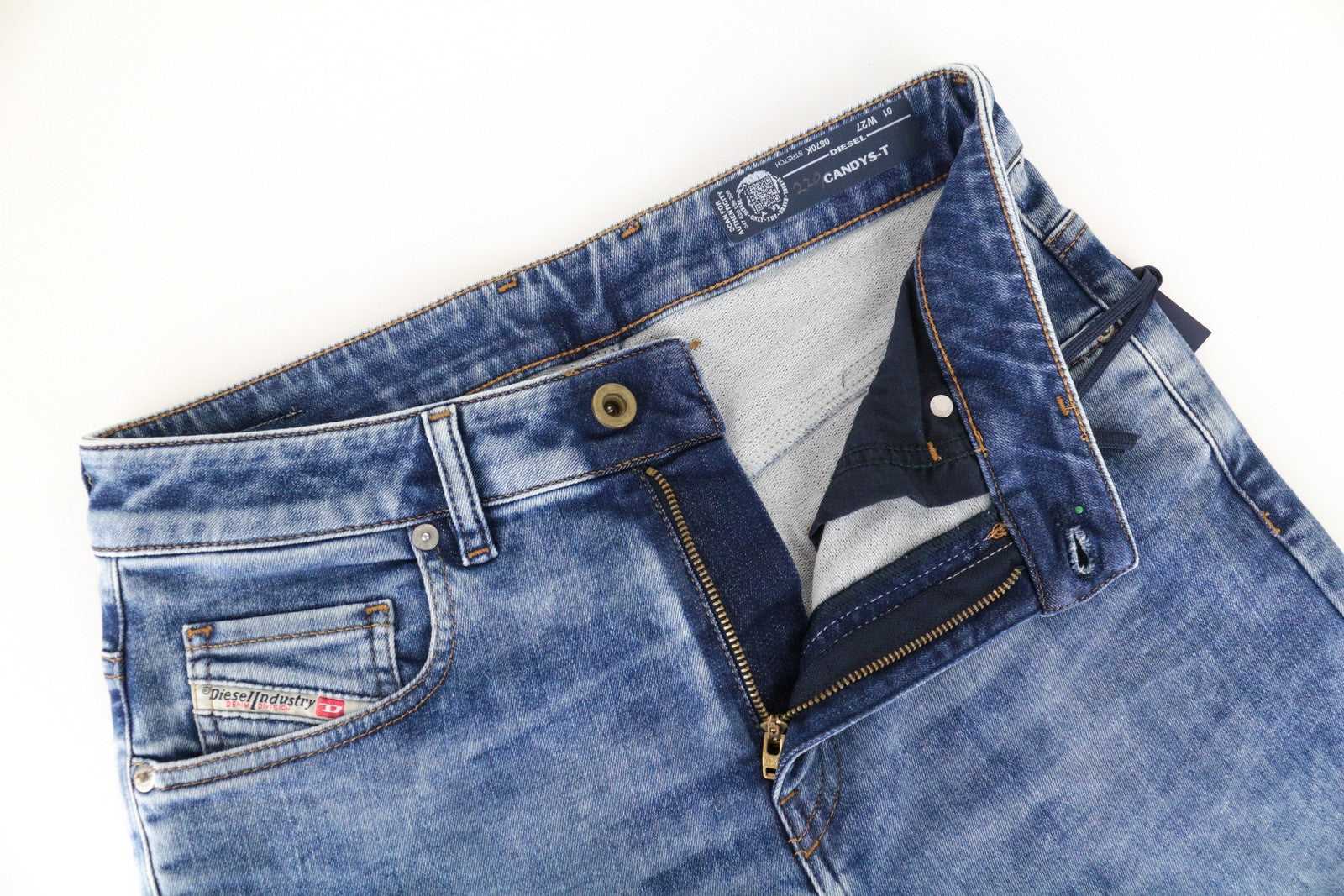 DIESEL Candys-T 0870K moteriški W27 mėlyni medvilniniai skalbti tamprūs džinsai 