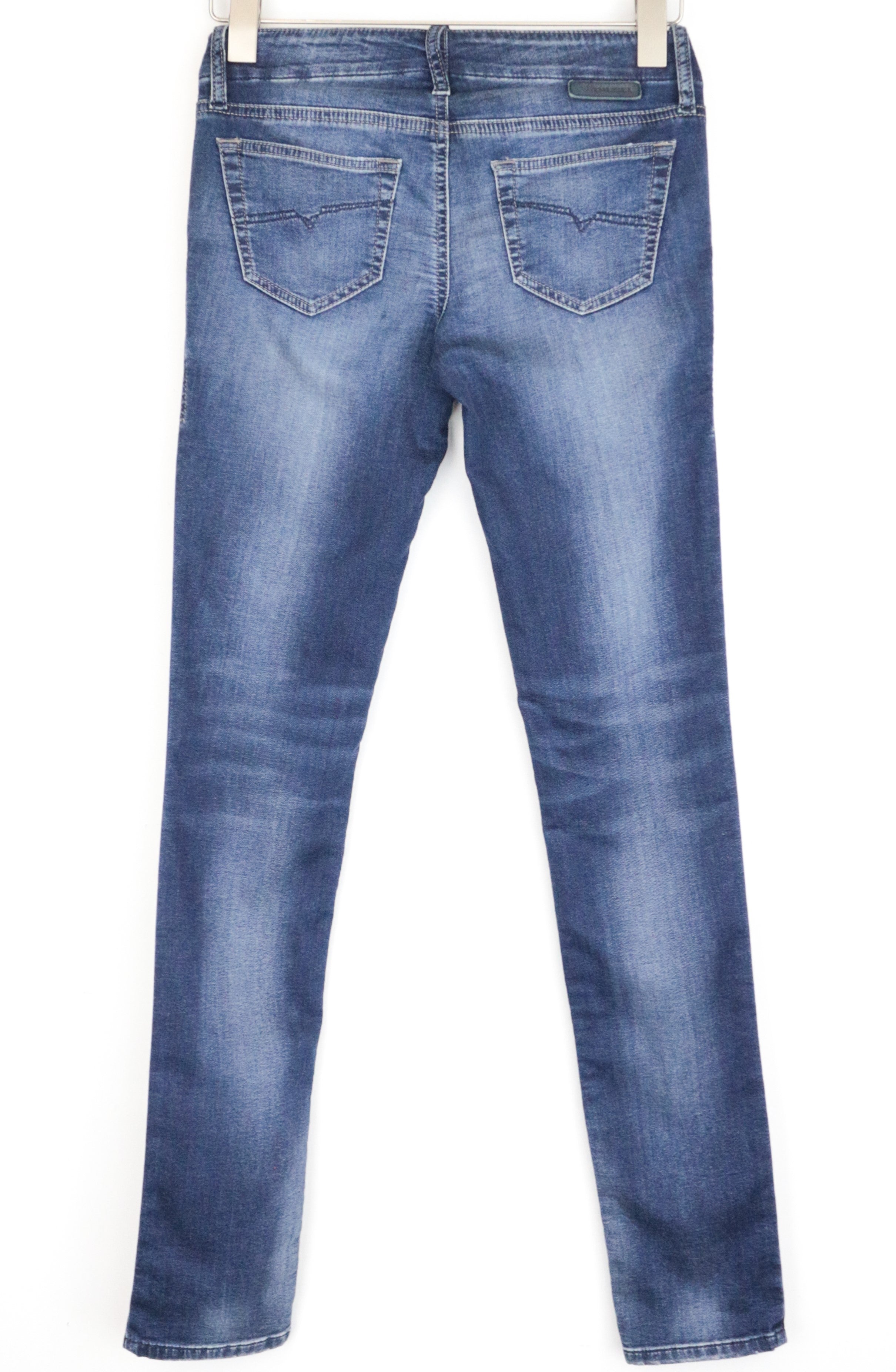 DIESEL Grupee-Ne 0674Y moteriškos W25 mėlynos medvilninės plonos, tamprios džinsinės jogg kelnės. 