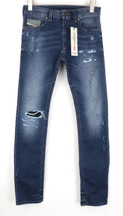 DIESEL Thavar-NE 0662L vyriški džinsai W28 Ripped Jogg mėlyni, tamprūs, ploni 