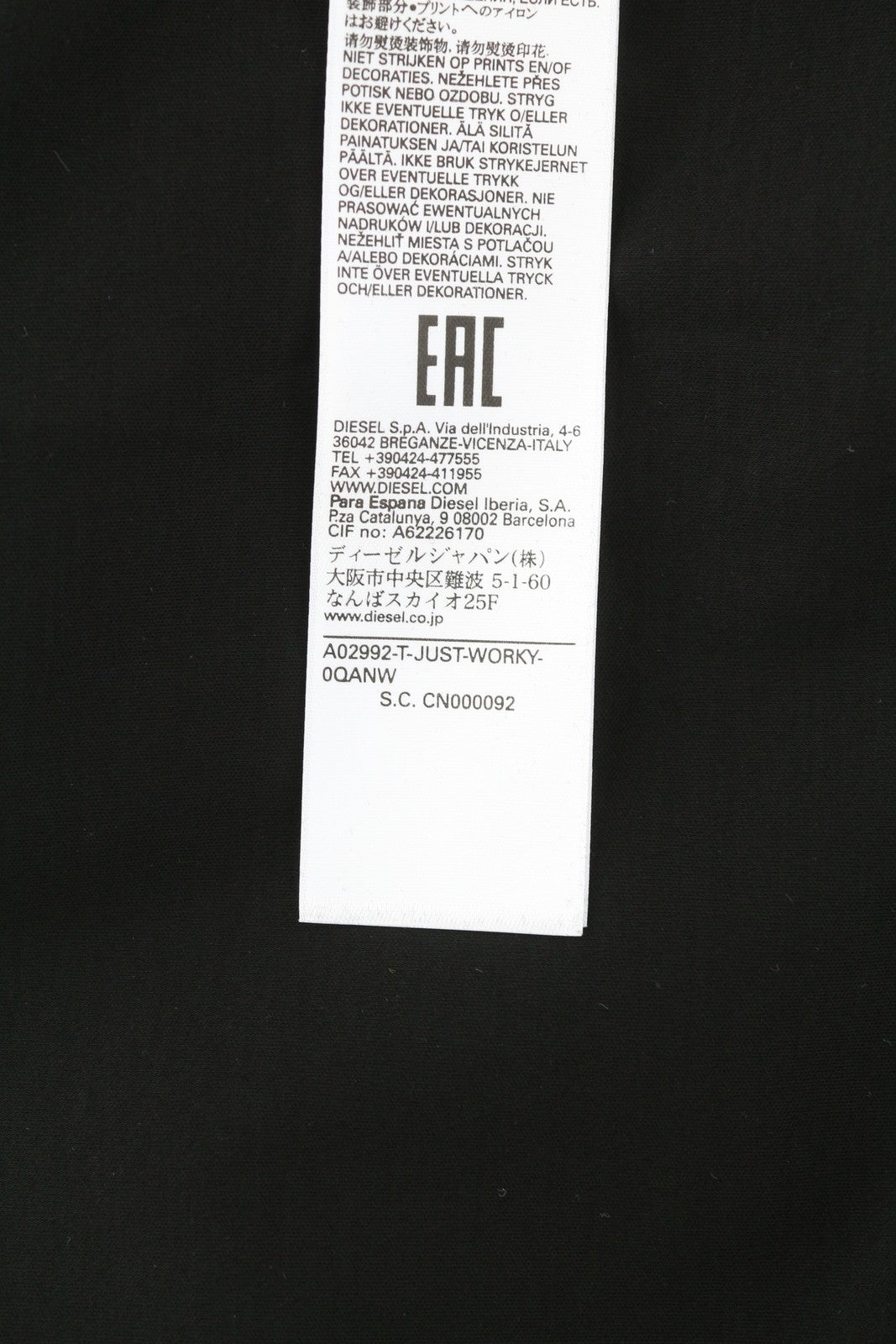 DIESEL T-Just-Working vyriški marškinėliai M, juodi, apvalios iškirptės, trumpomis rankovėmis, medvilniniai trikotažiniai marškinėliai