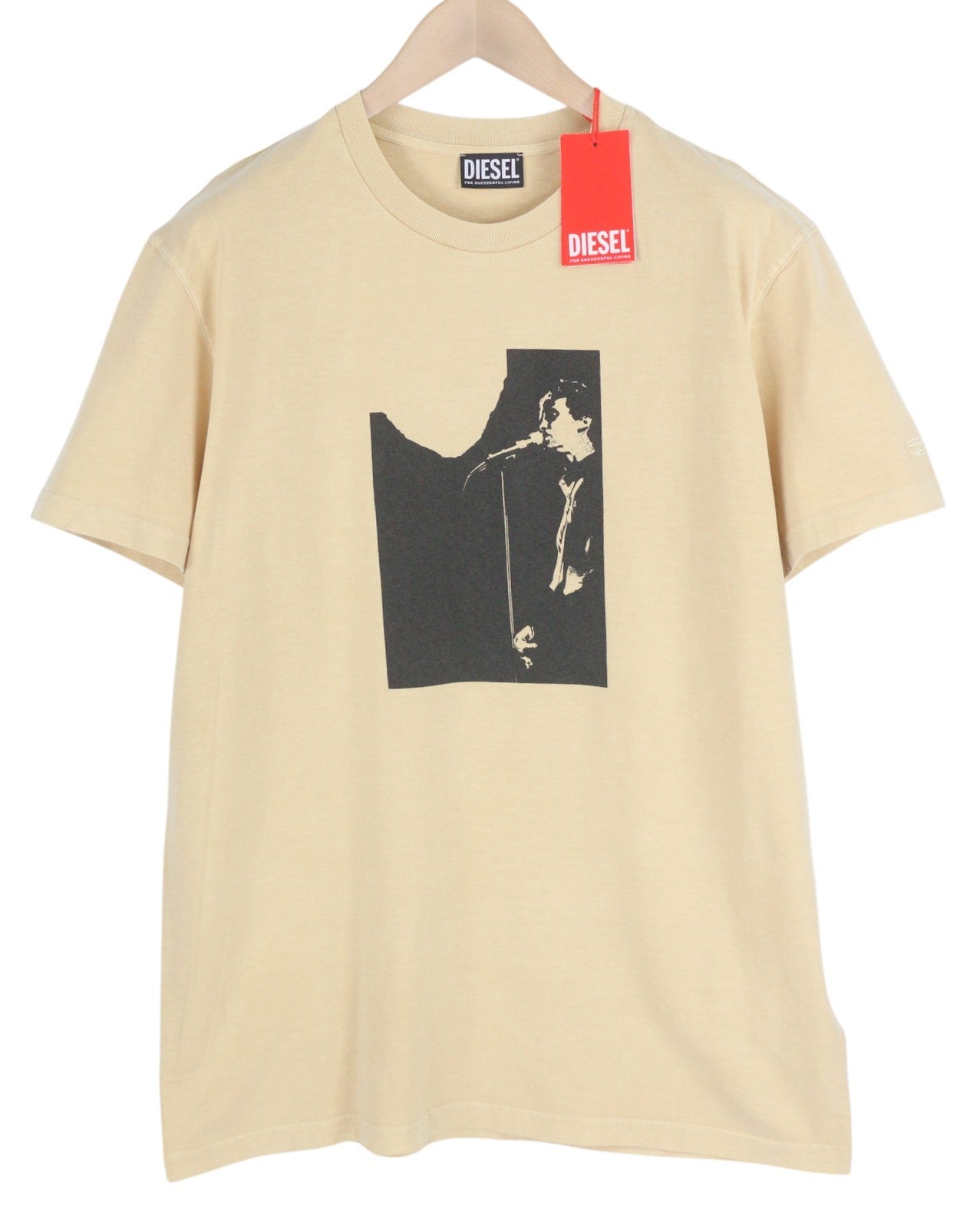 DIESEL T-Diegor-C2 vyriški marškinėliai, 2XL, smėlio spalvos, trumpomis rankovėmis, apvalios iškirptės, trikotažo raštu.
