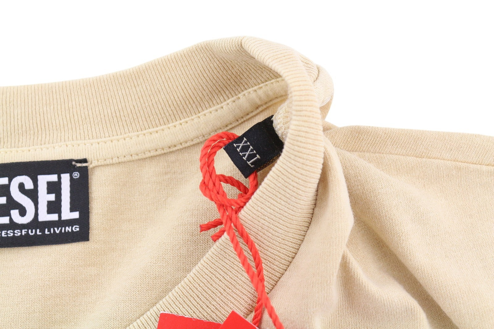 DIESEL T-Diegor-C2 vyriški marškinėliai, 2XL, smėlio spalvos, trumpomis rankovėmis, apvalios iškirptės, trikotažo raštu.