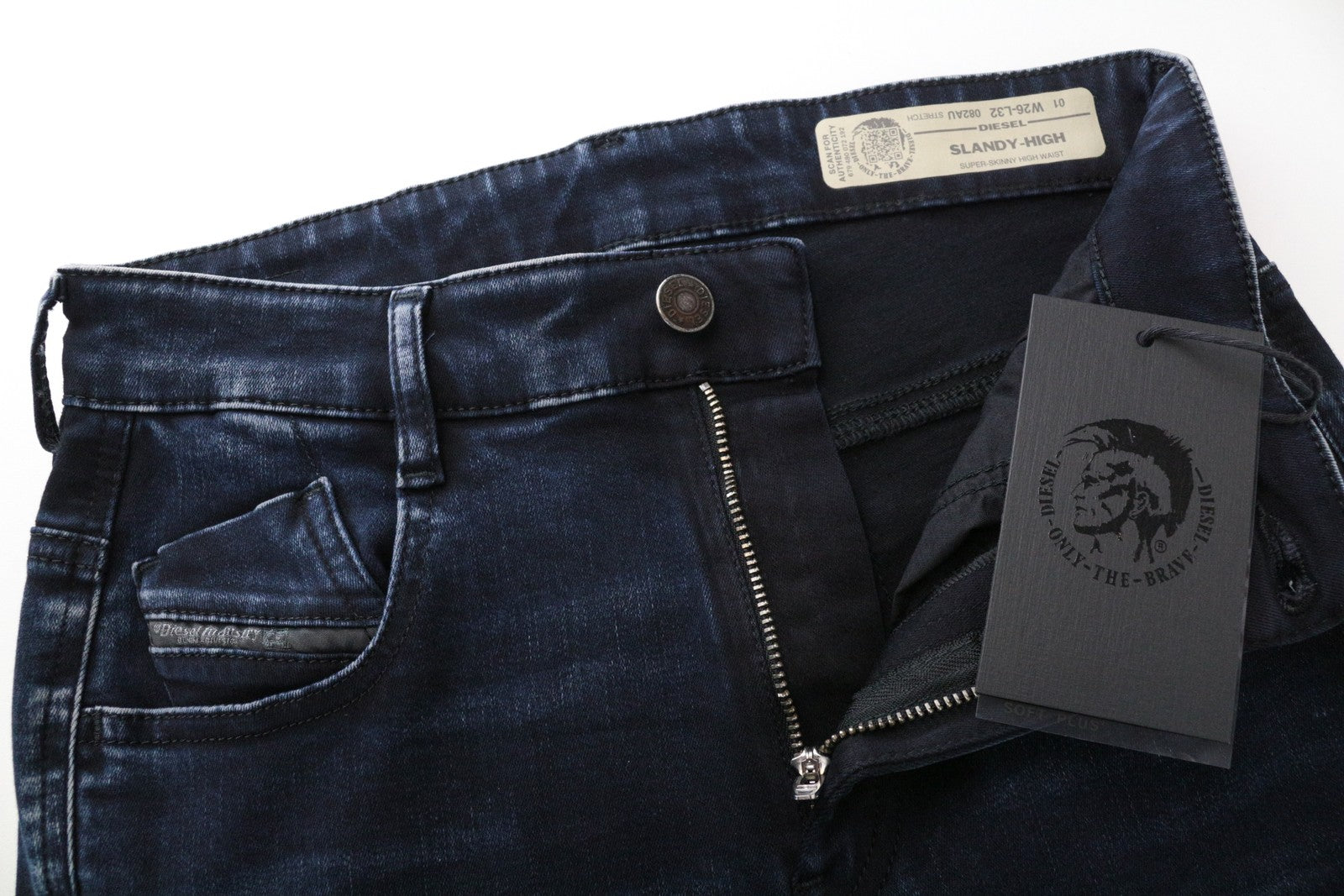 DIESEL Slandy-High 082AU moteriški džinsai W26/L32 itin aptempti, mėlyni, tamprūs medvilniniai džinsai 