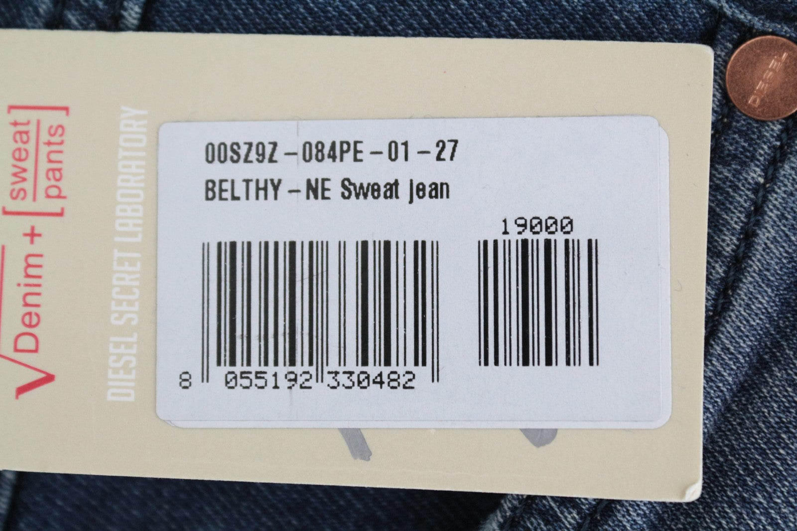 DIESEL Belthy-Ne 084PE moteriški W27 Jogg mėlyni tiesūs, tamprūs medvilniniai džinsai 