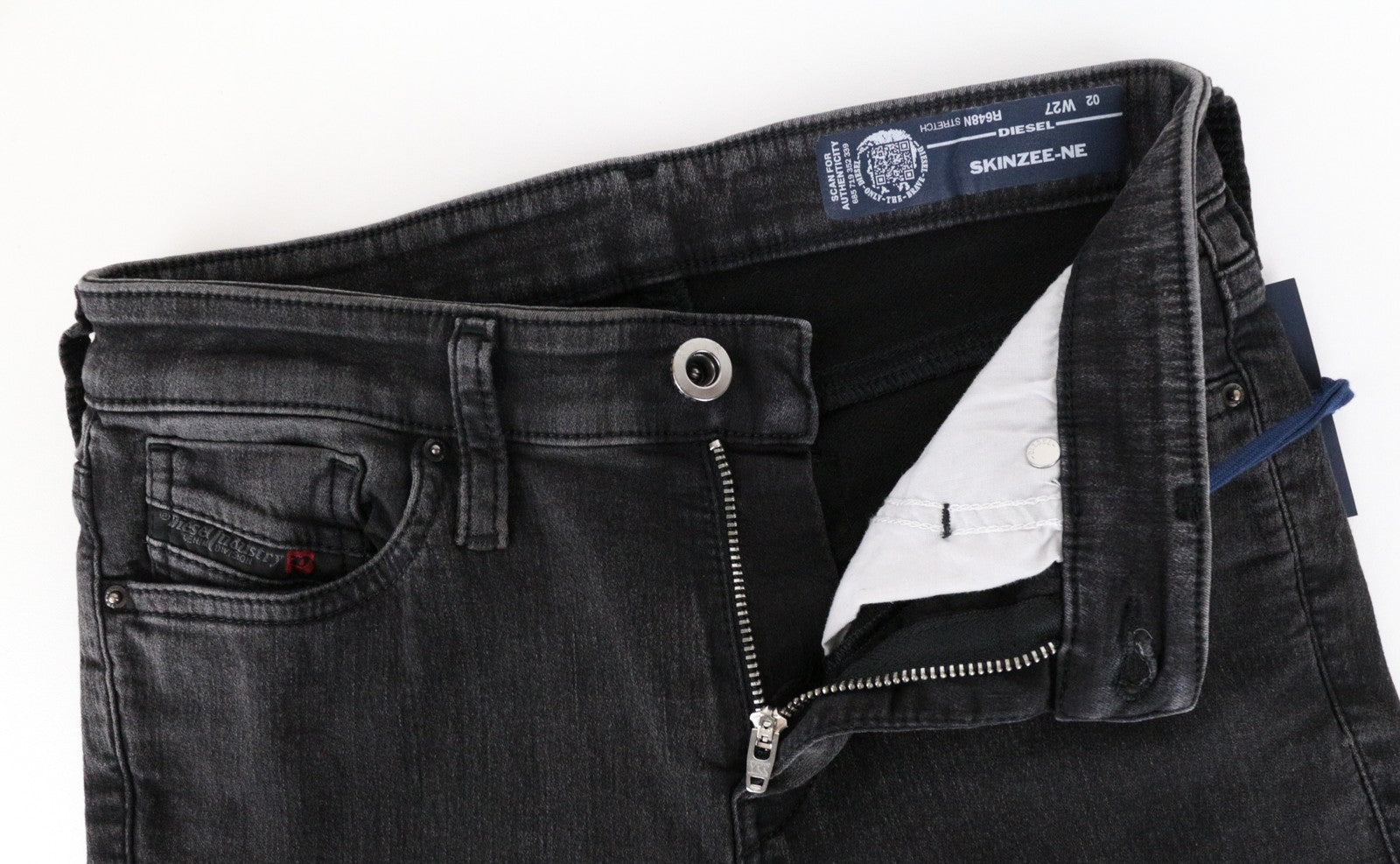 DIESEL Skinzee-NE R648N moteriškos W27 Skinny Jogg pilkos medvilninės tamprios džinsinės kelnės 