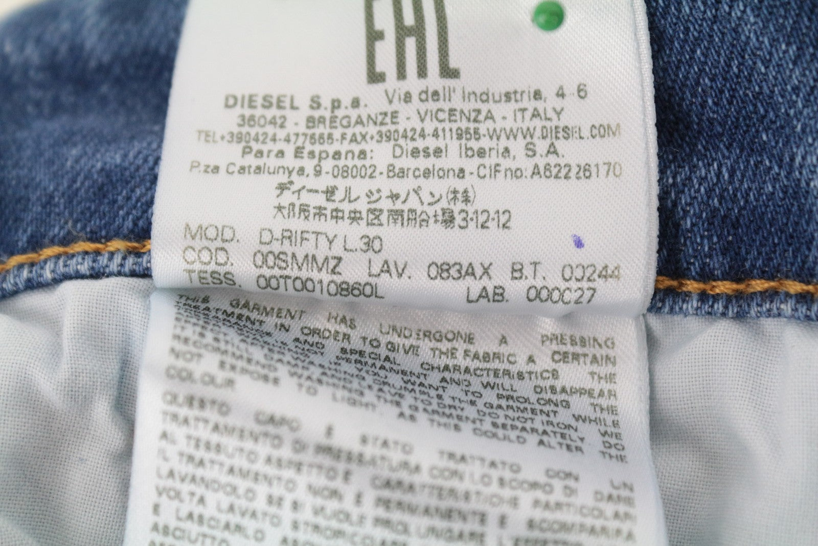 DIESEL D-Rifty 083AX moteriški W30/L30 mėlyni ploni medvilniniai tamprūs skalbti džinsai 