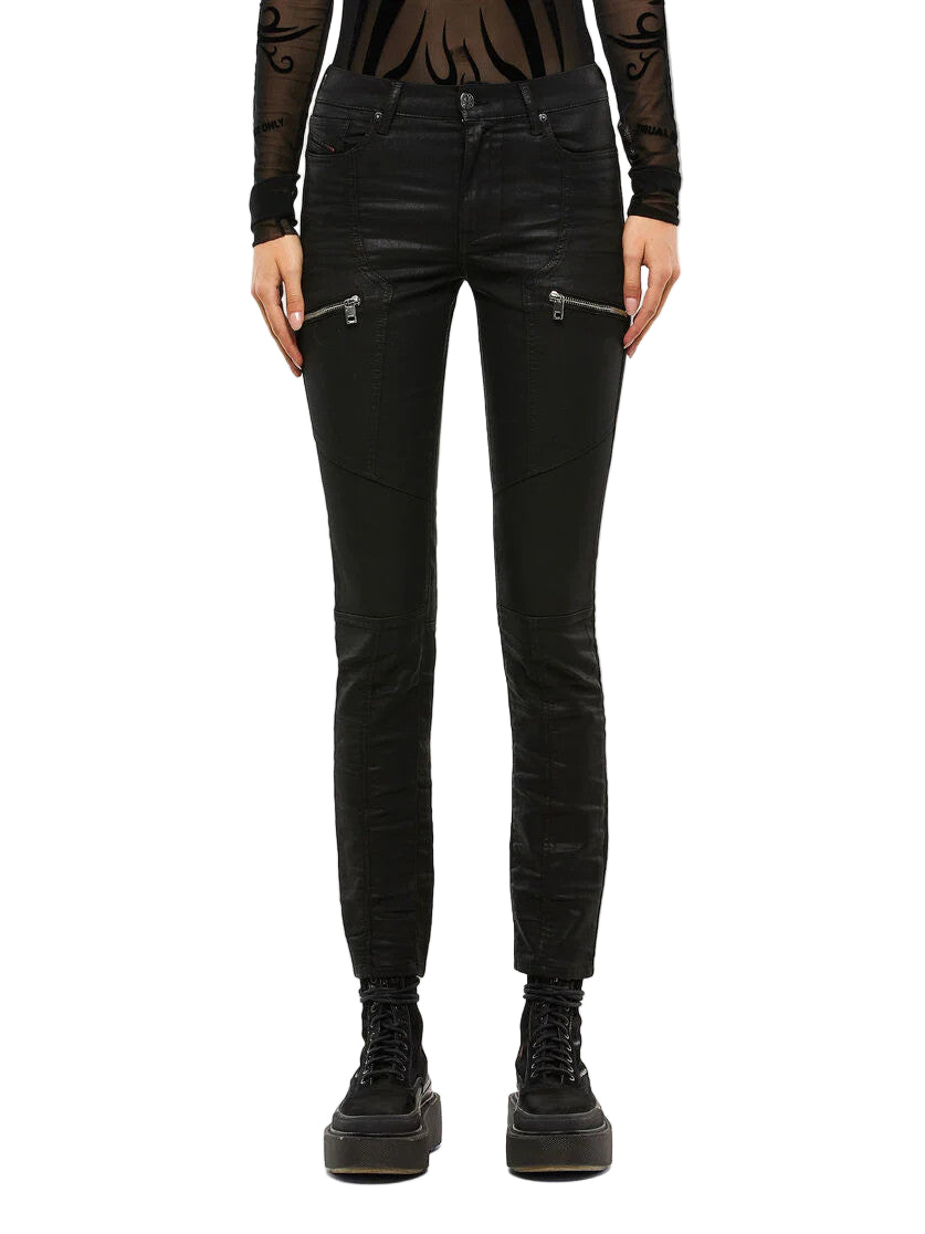 DIESEL D-Ollies 069RK moteriškos džinsinės kelnės W26 Slim Fit juodos Jogg vaškuotos tamprios kelnės 