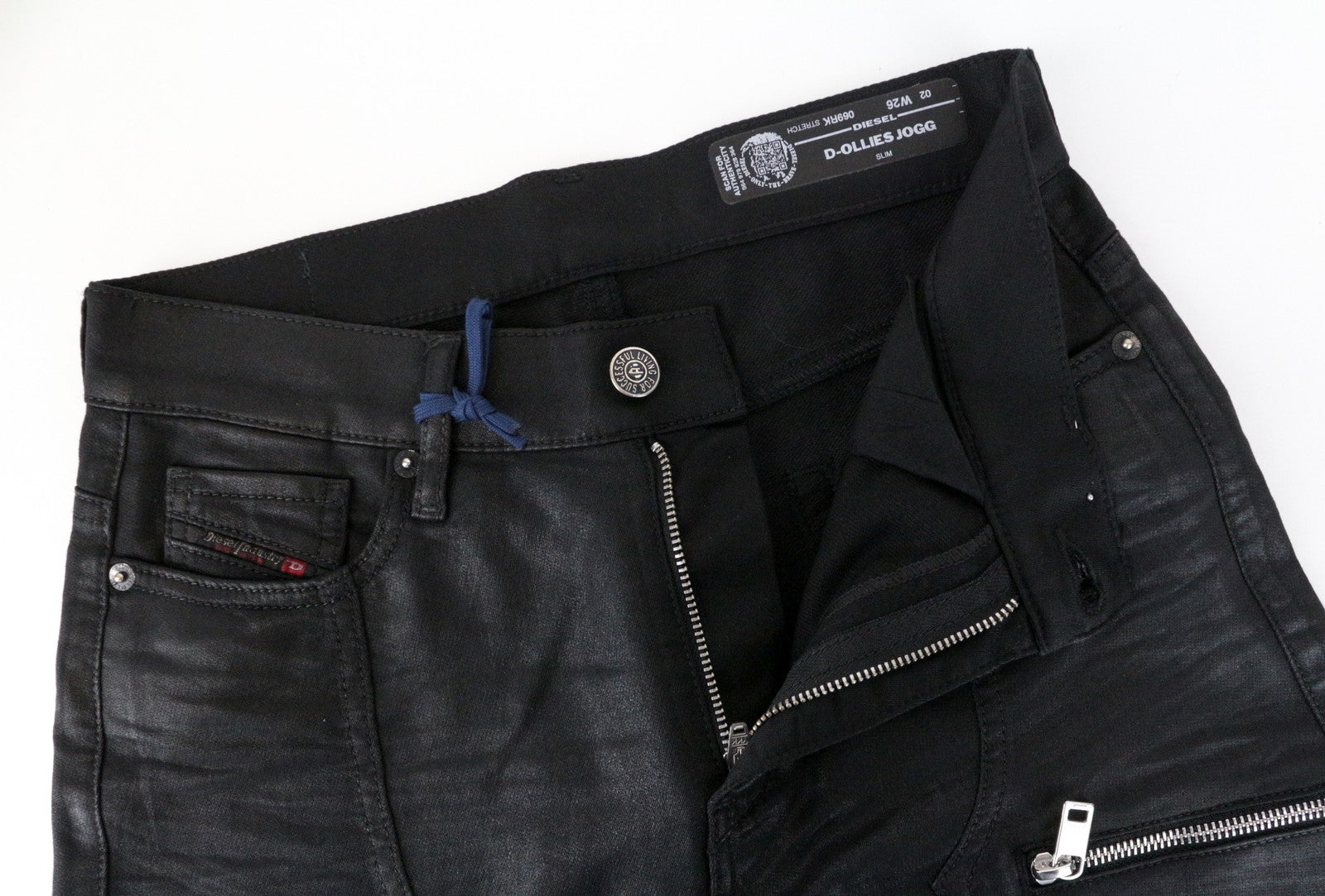 DIESEL D-Ollies 069RK moteriškos džinsinės kelnės W26 Slim Fit juodos Jogg vaškuotos tamprios kelnės 