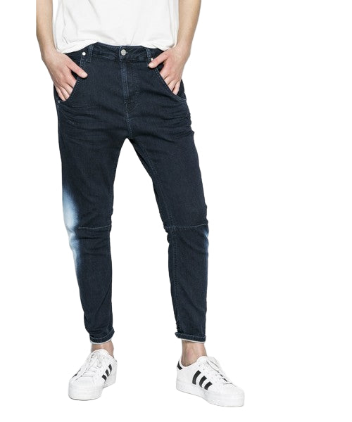 DIESEL Fayza-Ne 0687D moteriški džinsai W25 mėlyni Jogg Boyfriend Fit tamprūs skalbinių rašto džinsai 