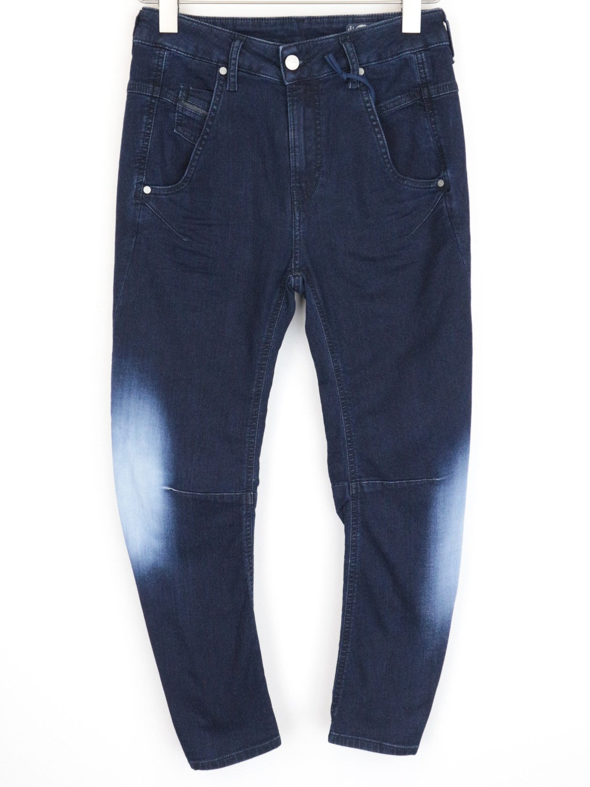 DIESEL Fayza-Ne 0687D moteriški džinsai W25 mėlyni Jogg Boyfriend Fit tamprūs skalbinių rašto džinsai 