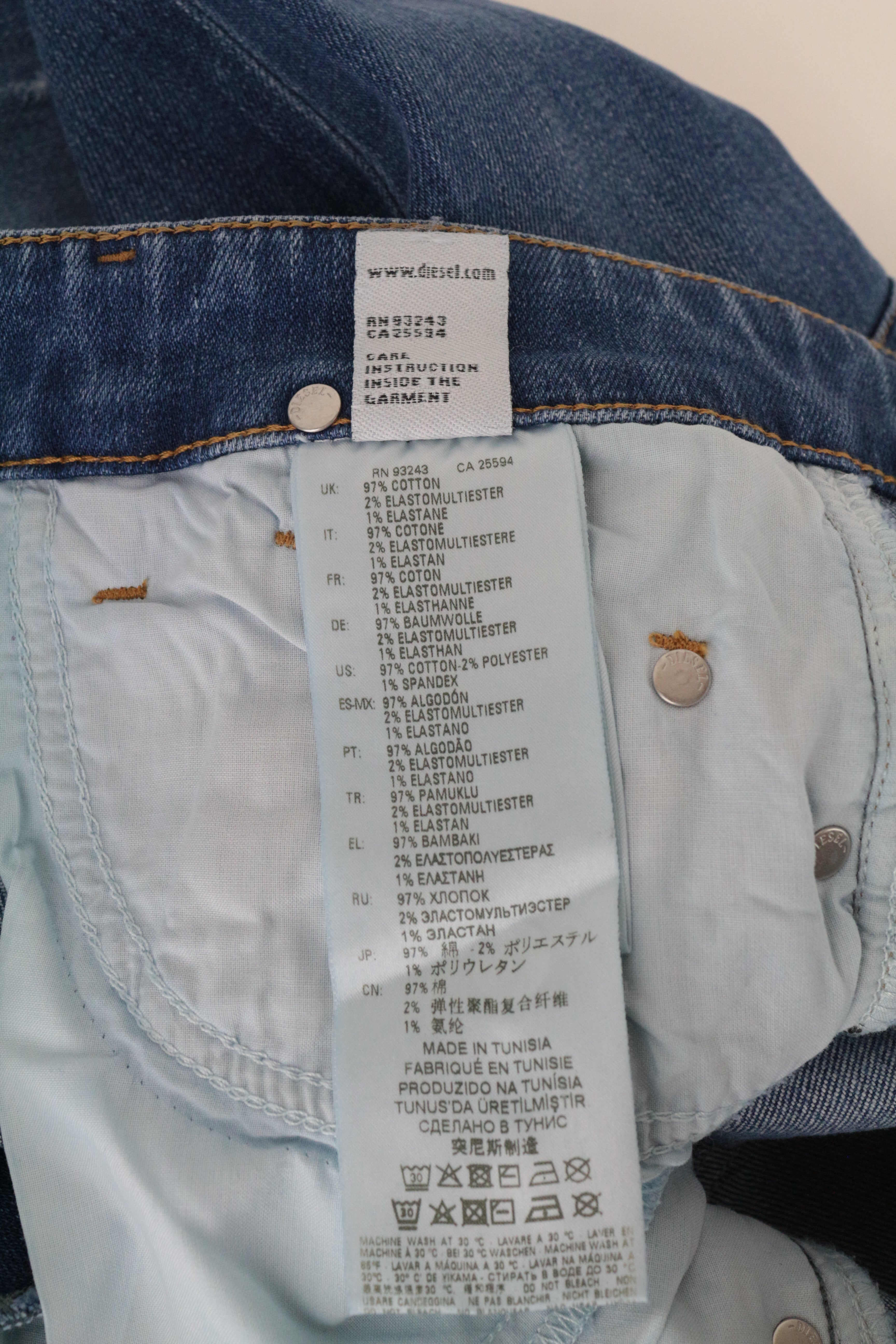 DIESEL D-Rifty 083AX moteriški džinsai W31/L30 Slim Stretch Fit mėlynos medvilnės džinsinis audinys 