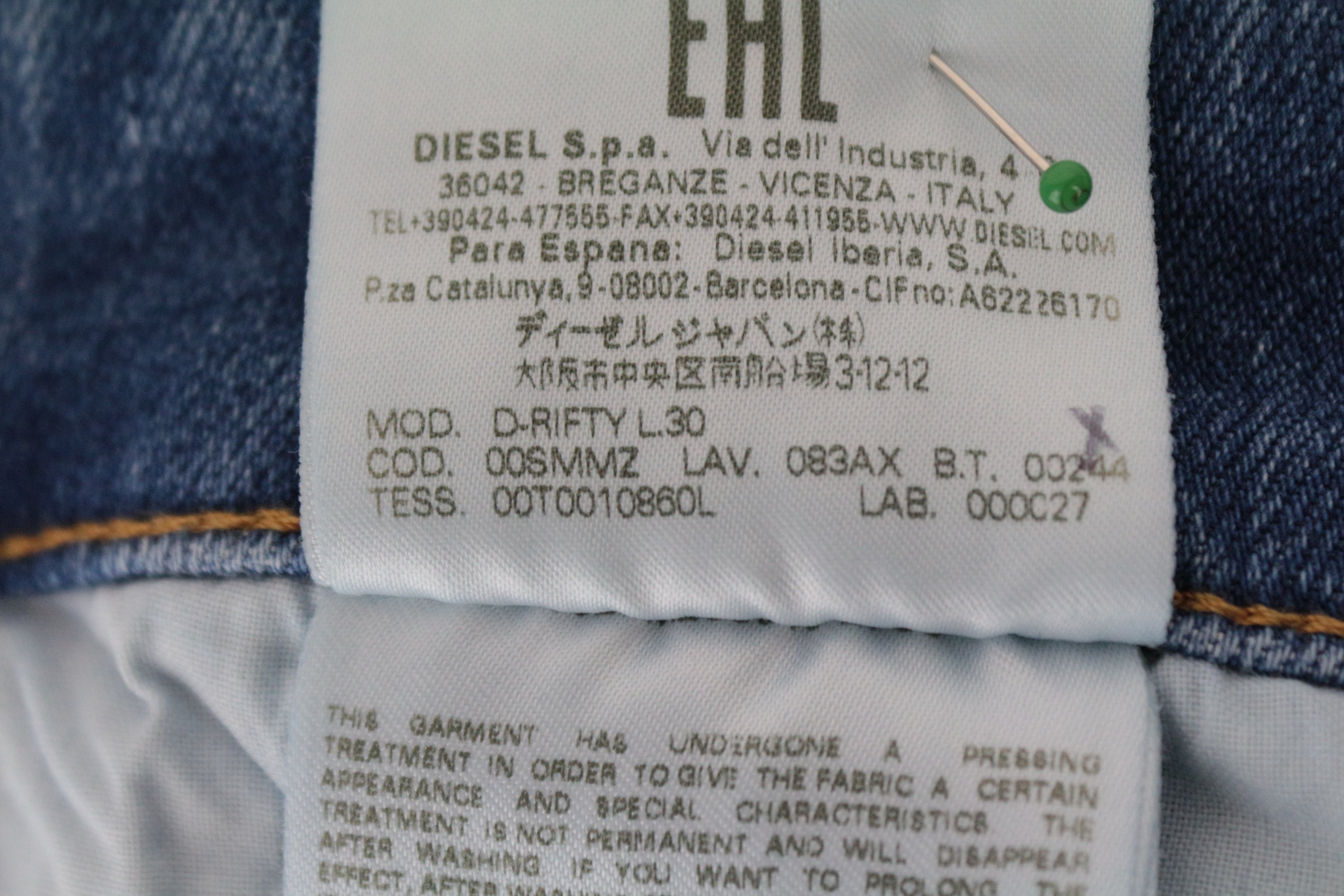 DIESEL D-Rifty 083AX moteriški džinsai W31/L30 Slim Stretch Fit mėlynos medvilnės džinsinis audinys 