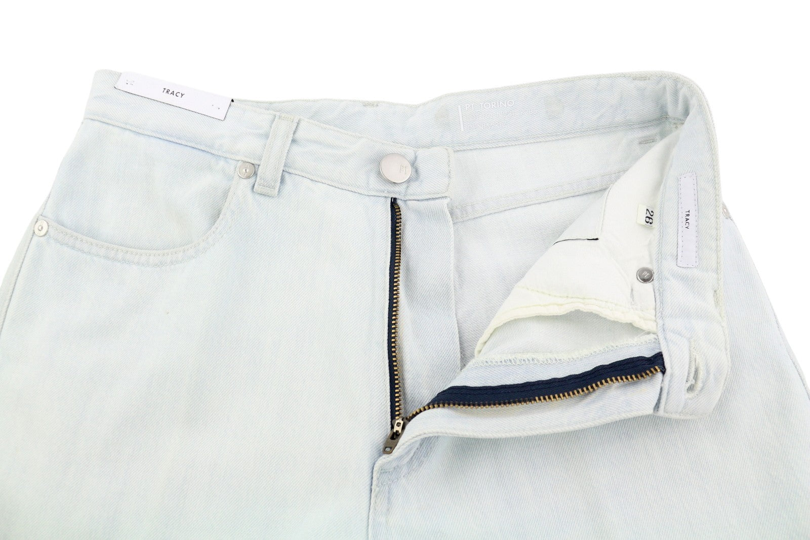 PT TORINO Tracy moteriški džinsai W26 mėlyni tiesūs iki kulkšnies su užtrauktuku 