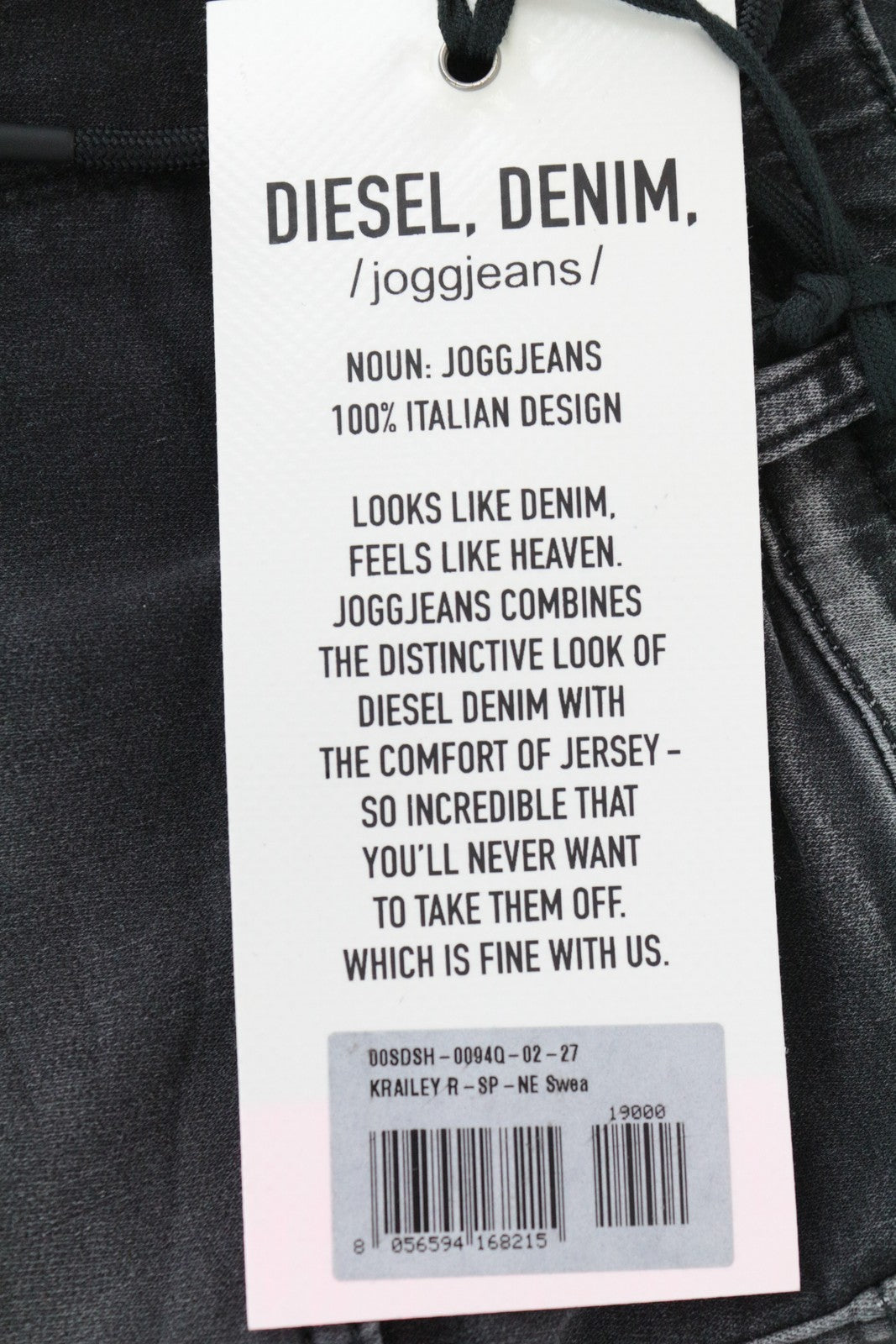 DIESEL Krailey R-SP-NE 0094Q moteriški W27 pilki Slim Jogg Fit tamprūs skalbinių džinsai 