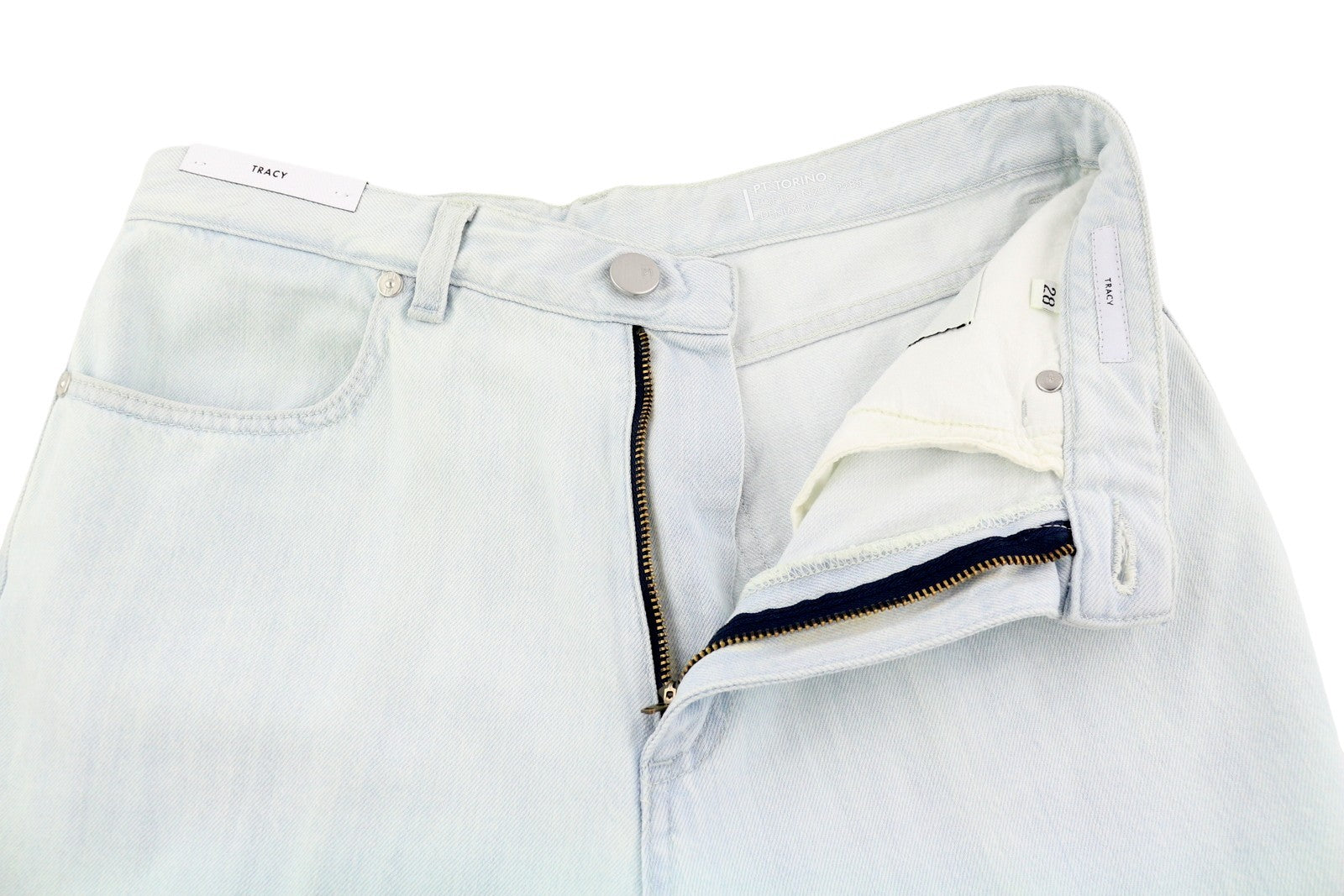 PT TORINO Tracy moteriški džinsai W28 mėlyni tiesūs iki kulkšnies su užtrauktuku 