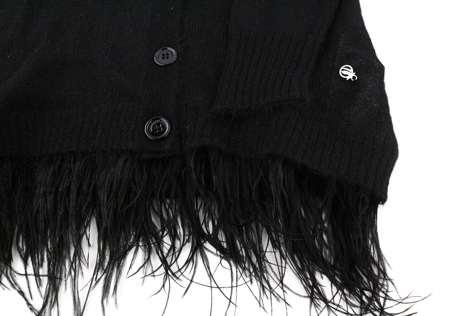 TRUSSARDI JEANS moteriškas megztinis XS juodas alpakų vilnos kardiganas su plunksnomis 