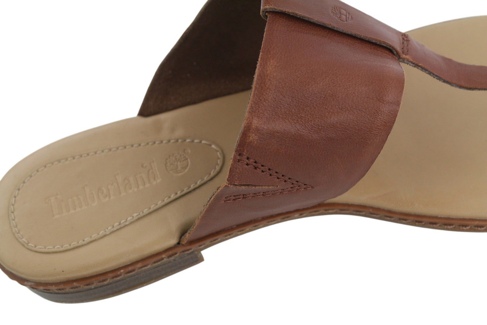TIMBERLAND A1OZ5 Women Sandals EU39/39.5 Brown Leather Flip Flops Flats Logo