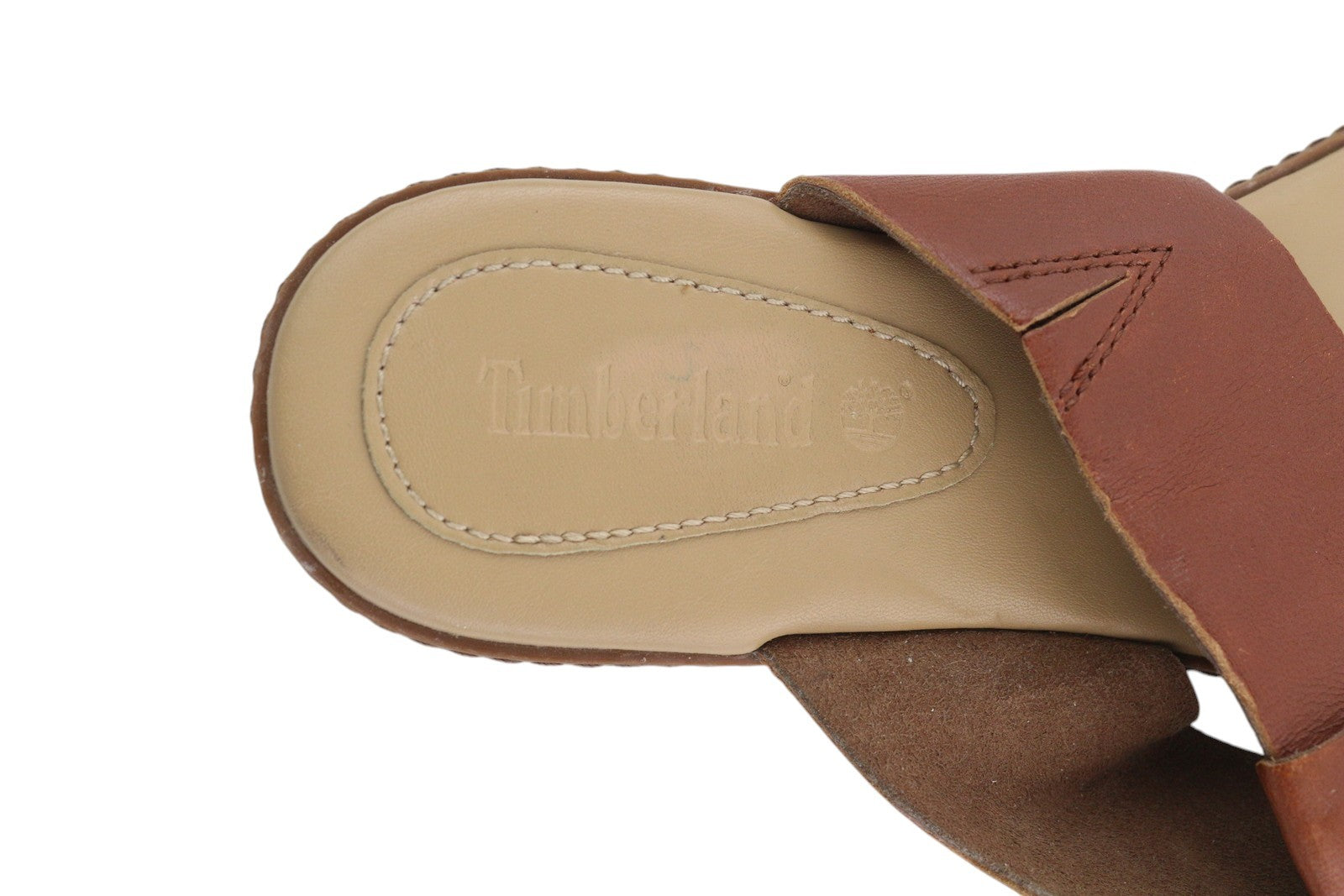 TIMBERLAND A1OZ5 Women Sandals EU39/39.5 Brown Leather Flip Flops Flats Logo
