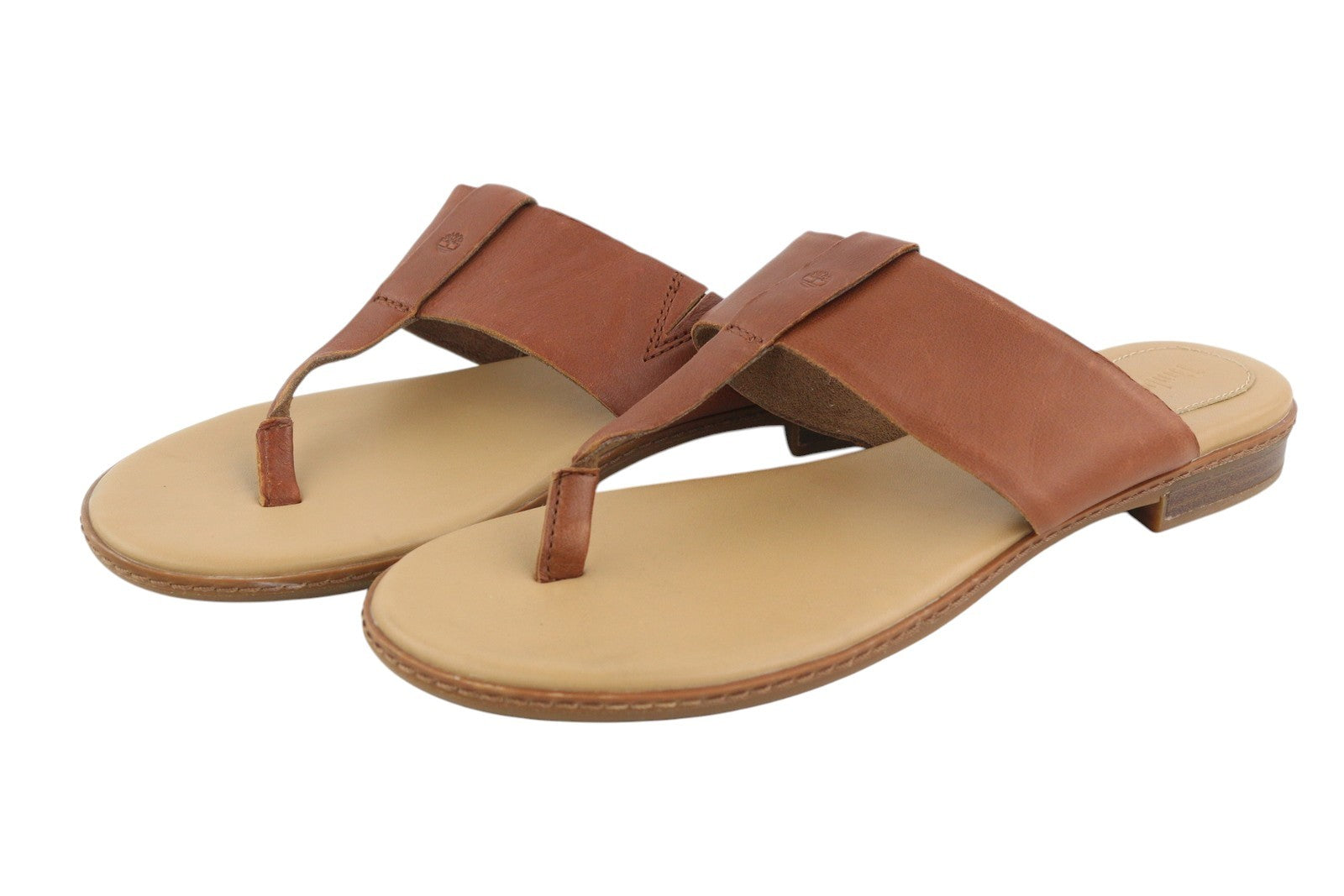 TIMBERLAND A1OZ5 Women Sandals EU39/39.5 Brown Leather Flip Flops Flats Logo