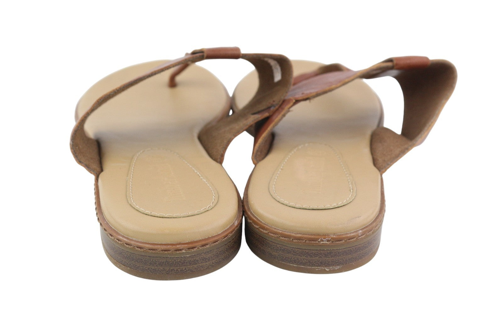 TIMBERLAND A1OZ5 Women Sandals EU39/39.5 Brown Leather Flip Flops Flats Logo