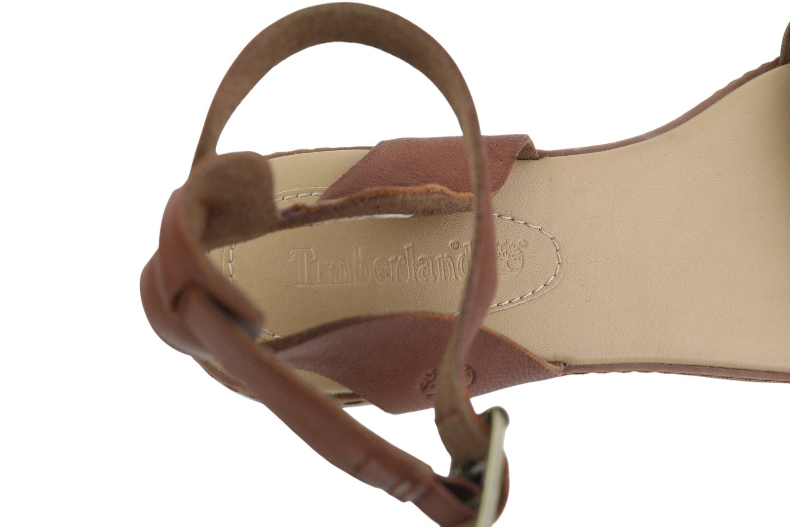 TIMBERLAND A1PCY Women Sandals EU38/38.5 Brown Leather Open Toe Flats Buckle